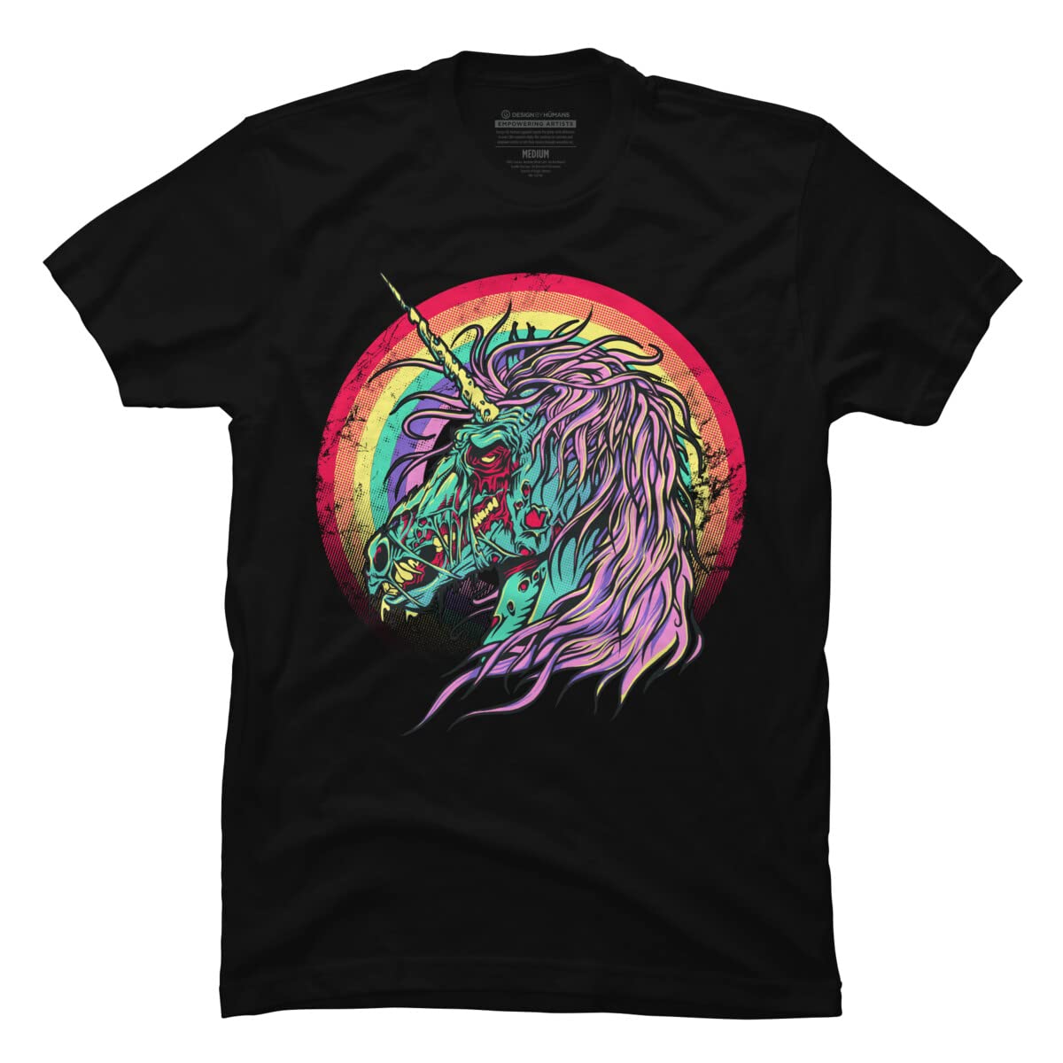 Design By Humans Men's Zombie Unicorn Graphic T-Shirt by RicoMambo | Cool Novelty Tee for Casual Wear, Halloween Costumes & Geek Fashion
