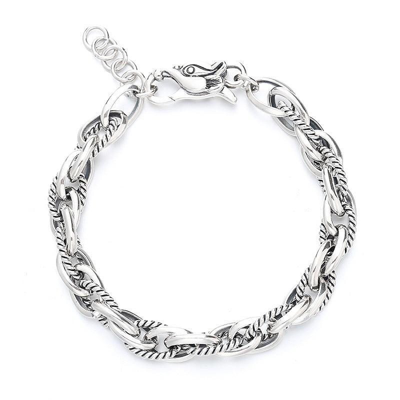 Vintage S925 Sterling Silver Hip Hop Bracelet with Dragon Head Buckle - Heavy Duty Woven Design for Men & Women - Perfect for Streetwear, Rap Concerts and Gothic Fashion