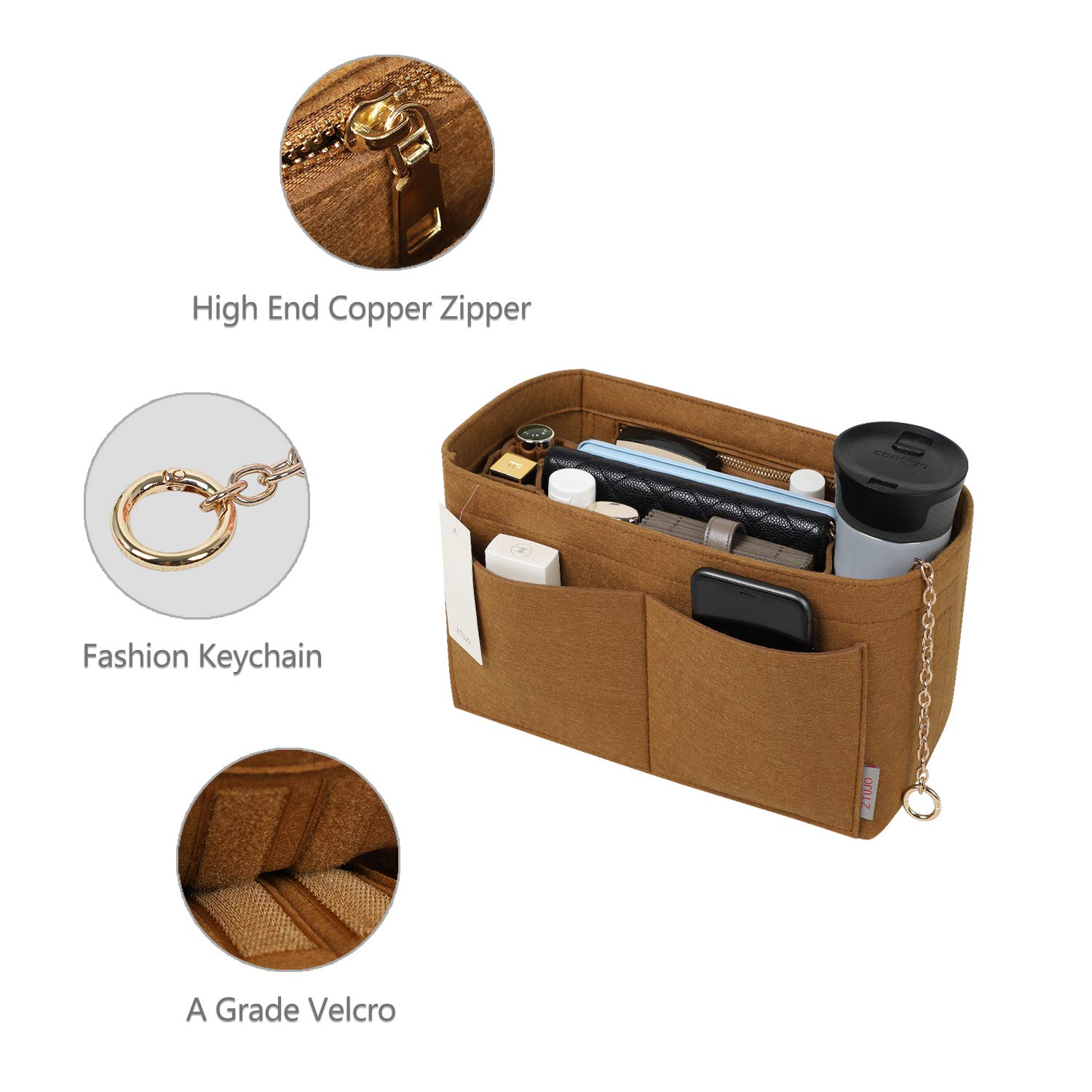 Premium Felt Purse Organizer Insert with Zipper & Sewn Bottom - 6 Sizes for Louis Vuitton Speedy, Neverfull, Graceful Handbags | Perfect for Travel, Work & Daily Organization