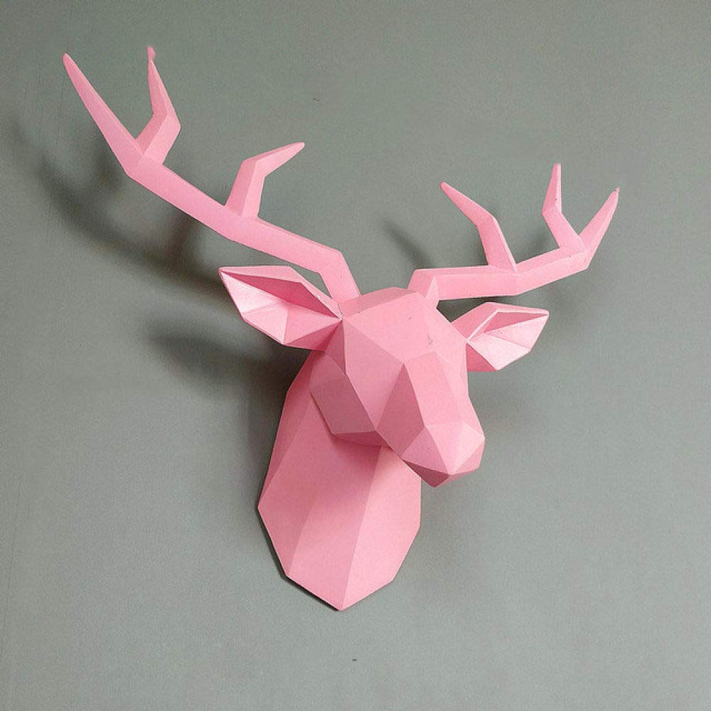 3D Pink Resin Deer Head Sculpture - Modern Abstract Geometric Wall Decor for Living Room, Bedroom & Office | Home Decoration Accessories | Unique Gift Idea