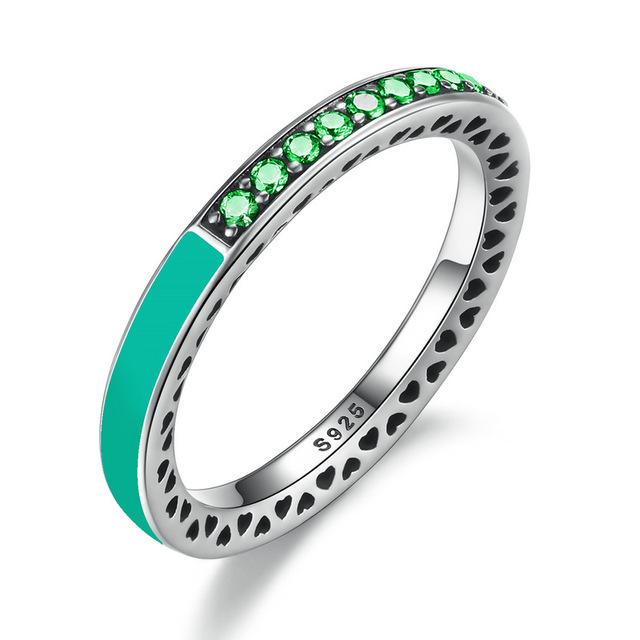 925 Sterling Silver Radiant Hearts Light Enamel Ring - Dainty Stackable Ring for Women, Perfect for Valentine's Day Gifts & Everyday Wear