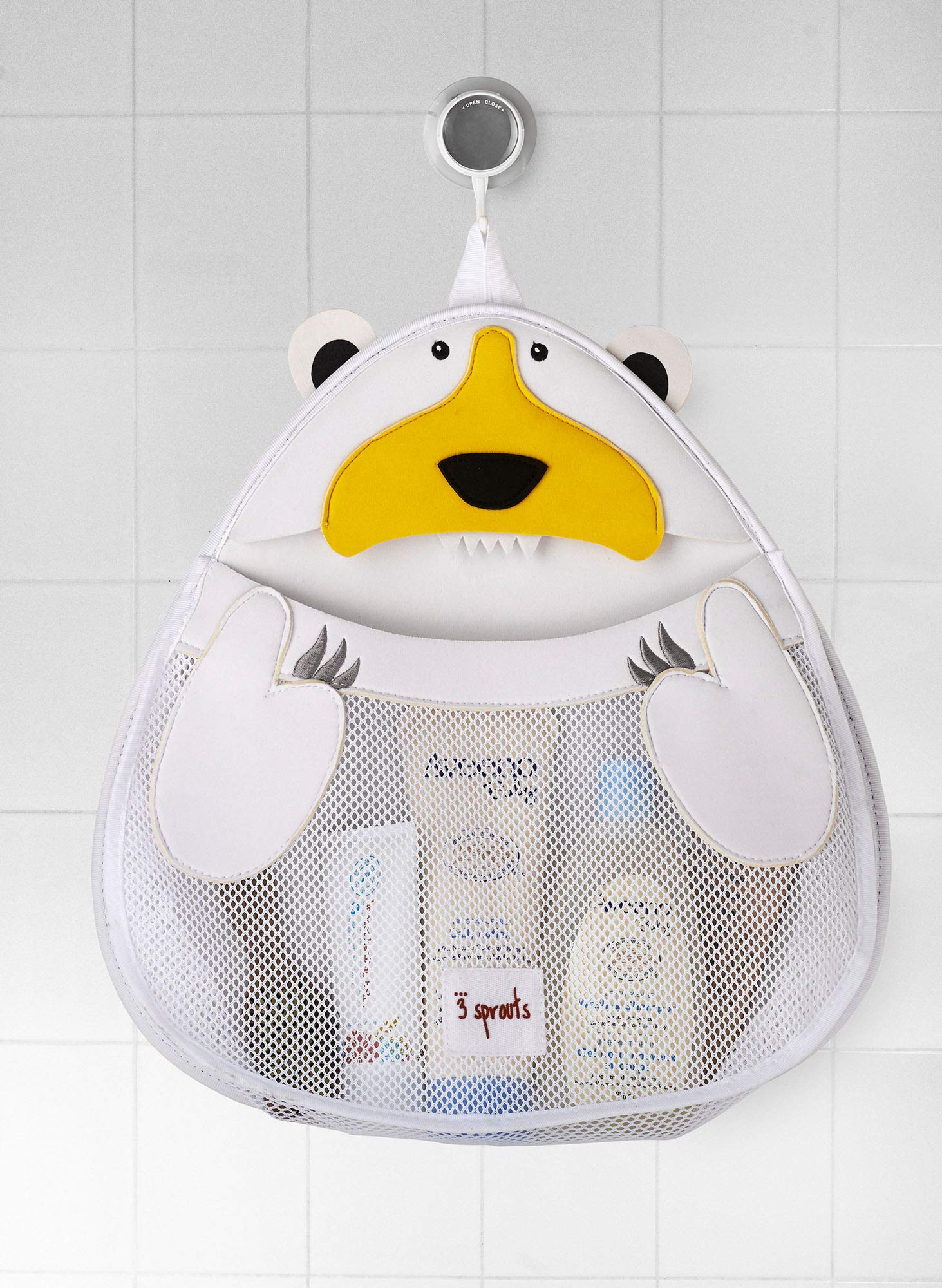 3 Sprouts Hanging Bath Toy Holder for Bathtub - Waterproof Baby Shower Organizer with Suction Cups - Polar Bear Themed Bathroom Storage Caddy | Perfect for Kids' Bath Time Organization & Nursery Decor