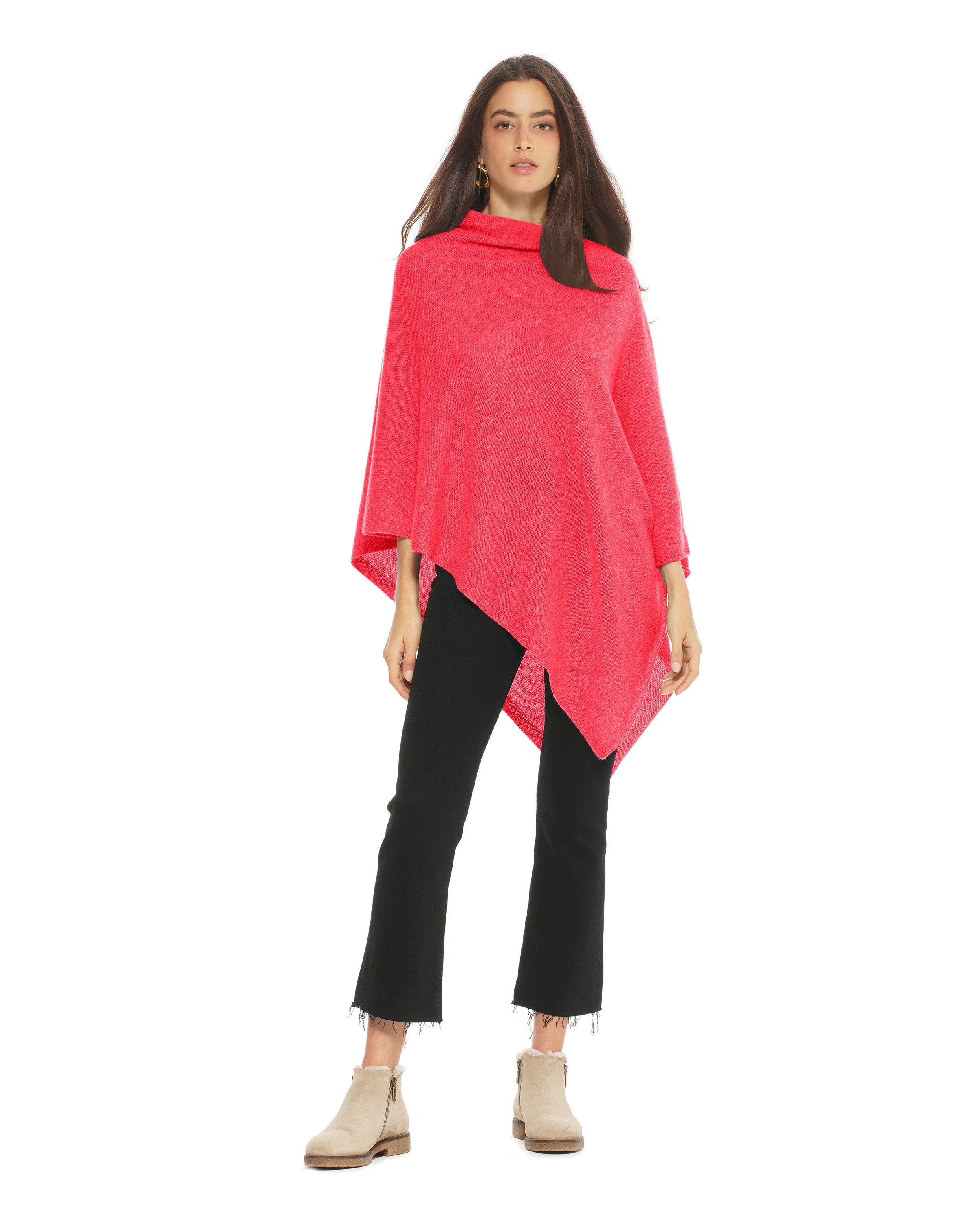 Luxury Women's Pure Cashmere Poncho - Soft Coral Red Wrap Shawl for Fall & Winter | Perfect for Travel, Office & Casual Outfits
