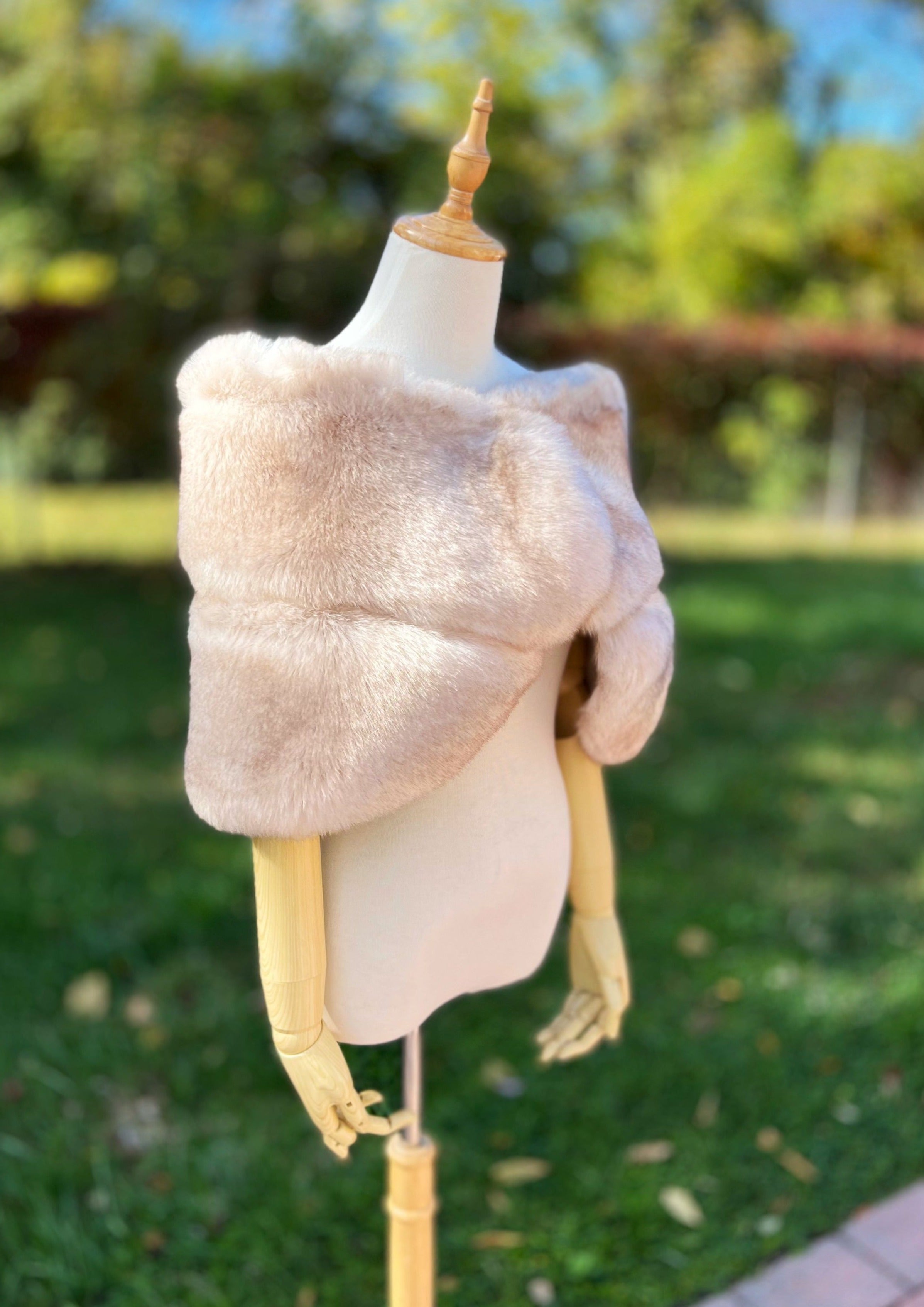 Blush Pink & Peach Faux Fur Wrap Shawl - Soft & Cozy Winter Accessory (Penelope Pea01) | Perfect for Weddings, Parties & Cold Weather Fashion