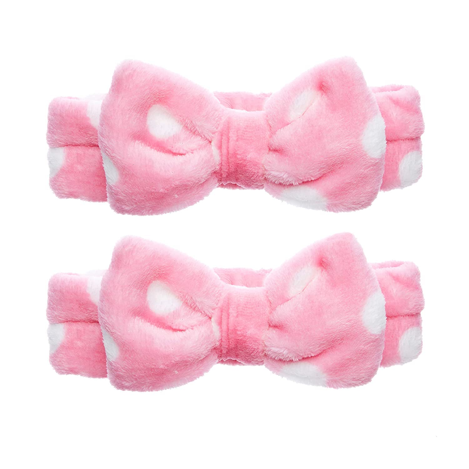 APOEM Velvet Hair Bands with Bow - Adjustable Elastic Headbands for Women (Pack of 2, Blue & Pink) - Perfect for Makeup, Skincare, Yoga & Relaxation at Home