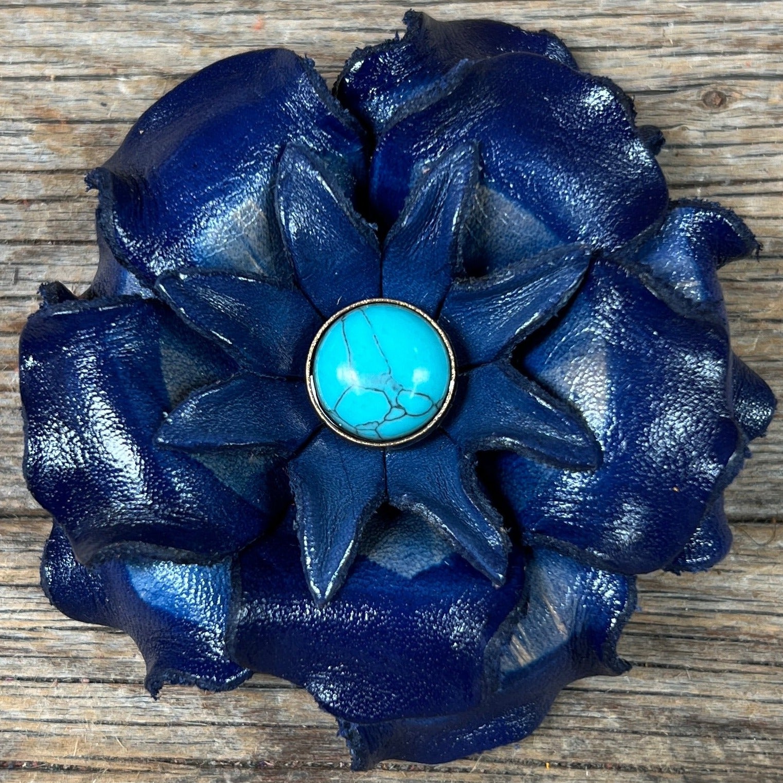 Hand Painted Leather Gardenia Flowers with Round Turquoise Cabochons - Elegant Home Decor, Wedding Bouquets & Bohemian Jewelry Making Supplies