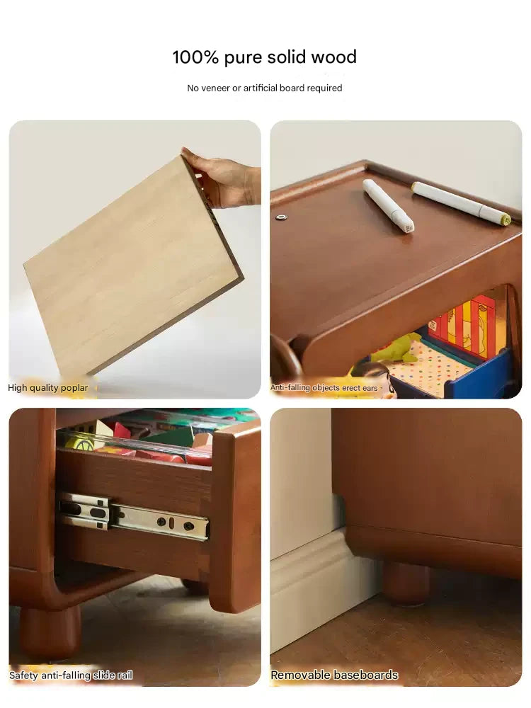Solid Wood Kids Nightstand with LED Lights - Modern Children's Bedside Table for Bedrooms, Nursery & Kids Room Decor