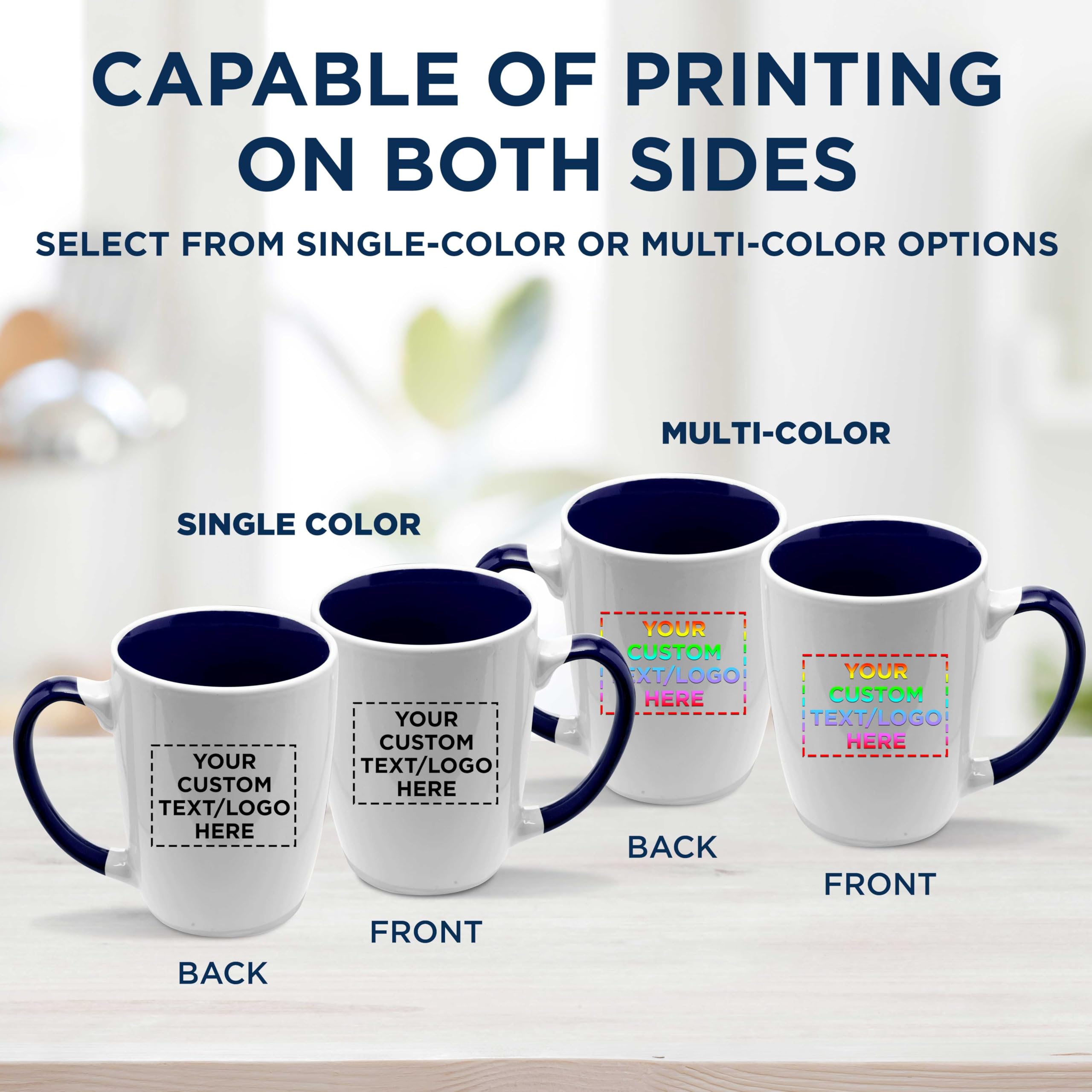 Custom Java Two-Tone Coffee Mugs 12 oz Bulk Set of 50 - Personalized Coffee Cups for Office, Restaurant & Events - Great for Coffee, Tea, Hot Chocolate & Beverages - Cobalt Blue Ceramic Mugs