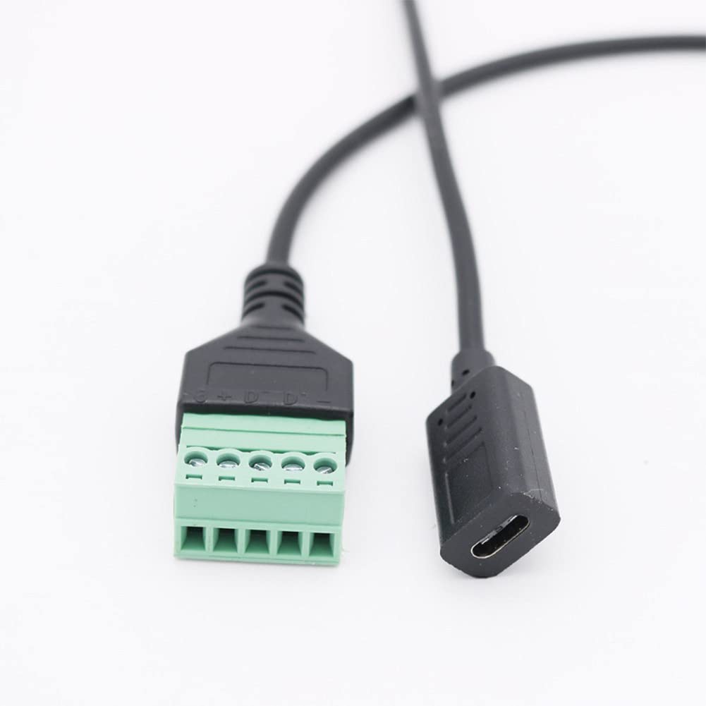 2Packs 1ft USB Type-C Screw Terminal Block Connector - USB C to 5 Pin Screw Terminal Data Extension Cable with Screwdriver (USB C Female) - Perfect for DIY Electronics, Arduino Projects, and Industrial Control Wiring