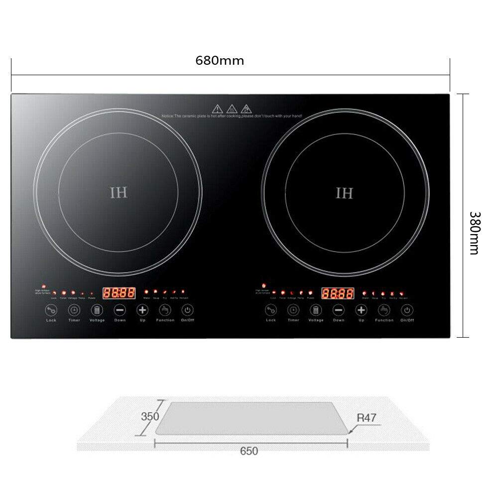 Black Crystal Panel Induction Cooker 110V - Double Burner Electric Hot Plate Stove, 1200W Countertop Cooktop with 8 Power Levels - Perfect for Griddle, Pan, Wok & Home Kitchen Cooking