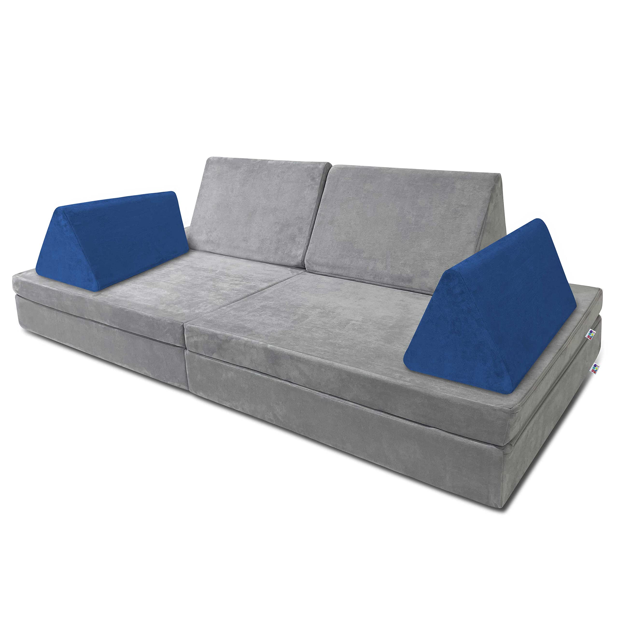 Mod Blax 2 Triangle Wedge Pieces Add-On for Soft Modular Play Couch - Navy Blue Microsuede Foam Furniture for Kids | Creative Building, Reading Nook & Playroom Decor