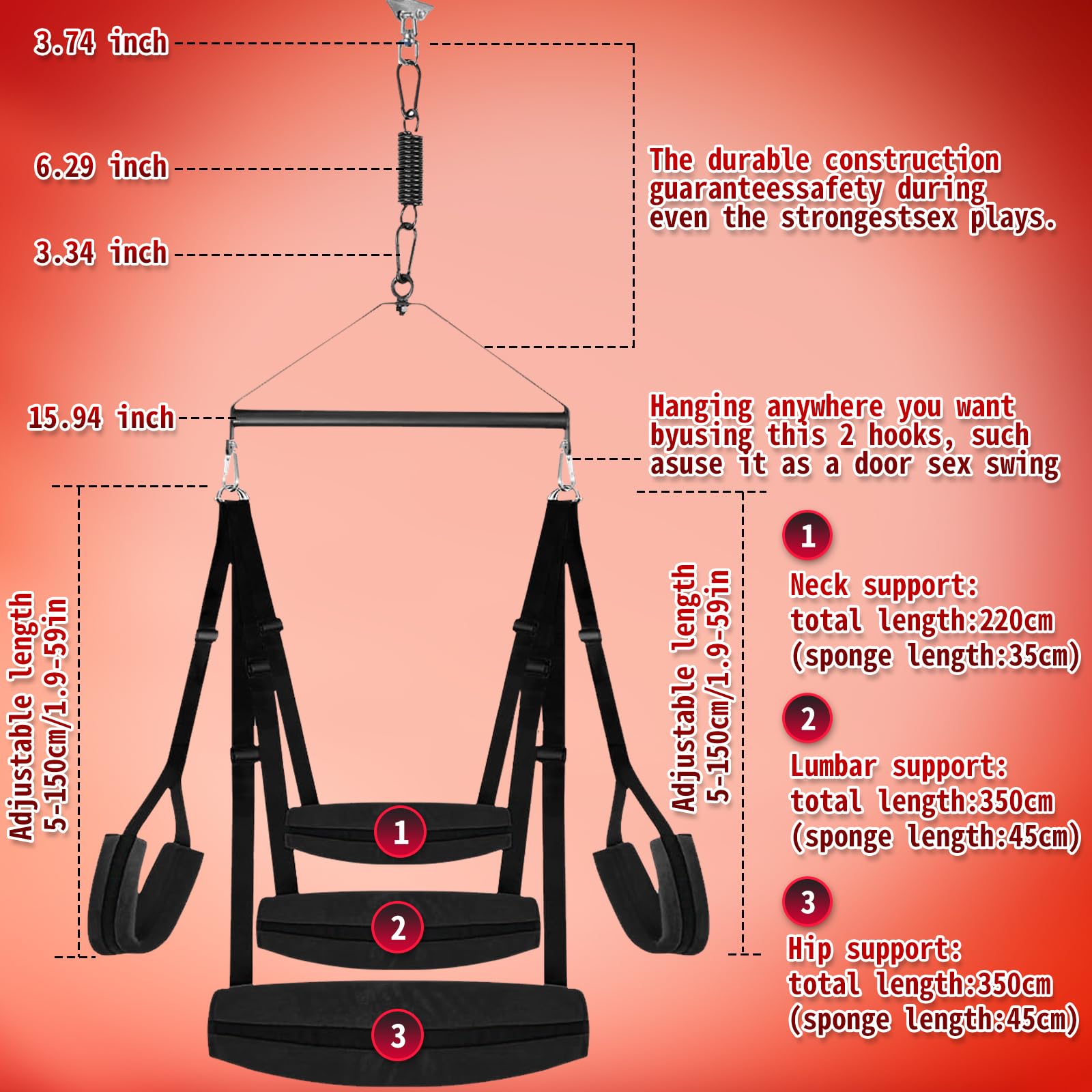 360° Spinning BDSM Sex Swing with Soft Seat & Thick Cushion - Adjustable Bondage Straps for Couples, Adult Sex Furniture for Bedroom - Perfect for Spicing Up Intimate Moments & BDSM Play
