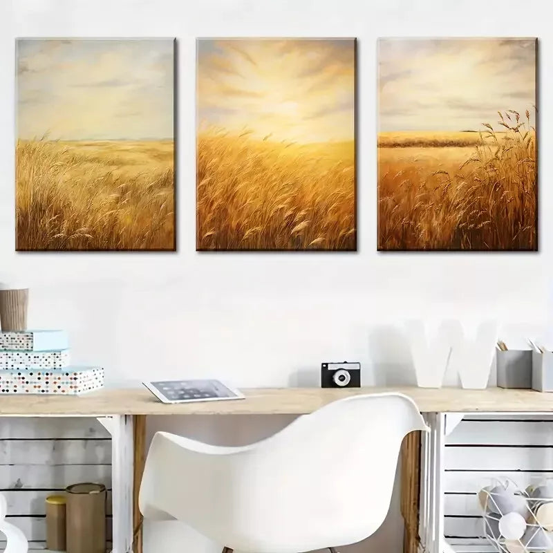 3-Piece Golden Wheat Fields Harvest Farm Country Wall Art Set - Framed Canvas 40x60cm - High Quality Australian Made Prints - Ready to Hang - Perfect for Living Room, Bedroom & Country Style Home Decor