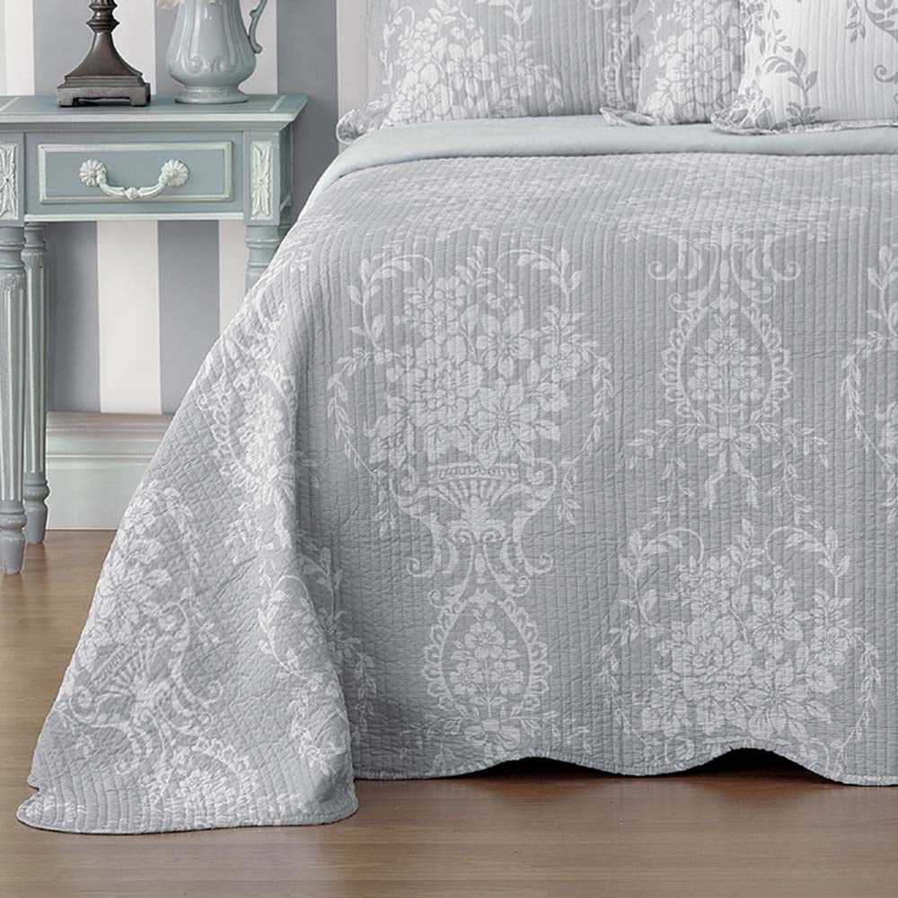 Florence Grey Bedspread Set King Size - Soft Luxury Quilted Bed Cover for Master Bedroom, Hotel & Guest Room Decor - Perfect for All Seasons