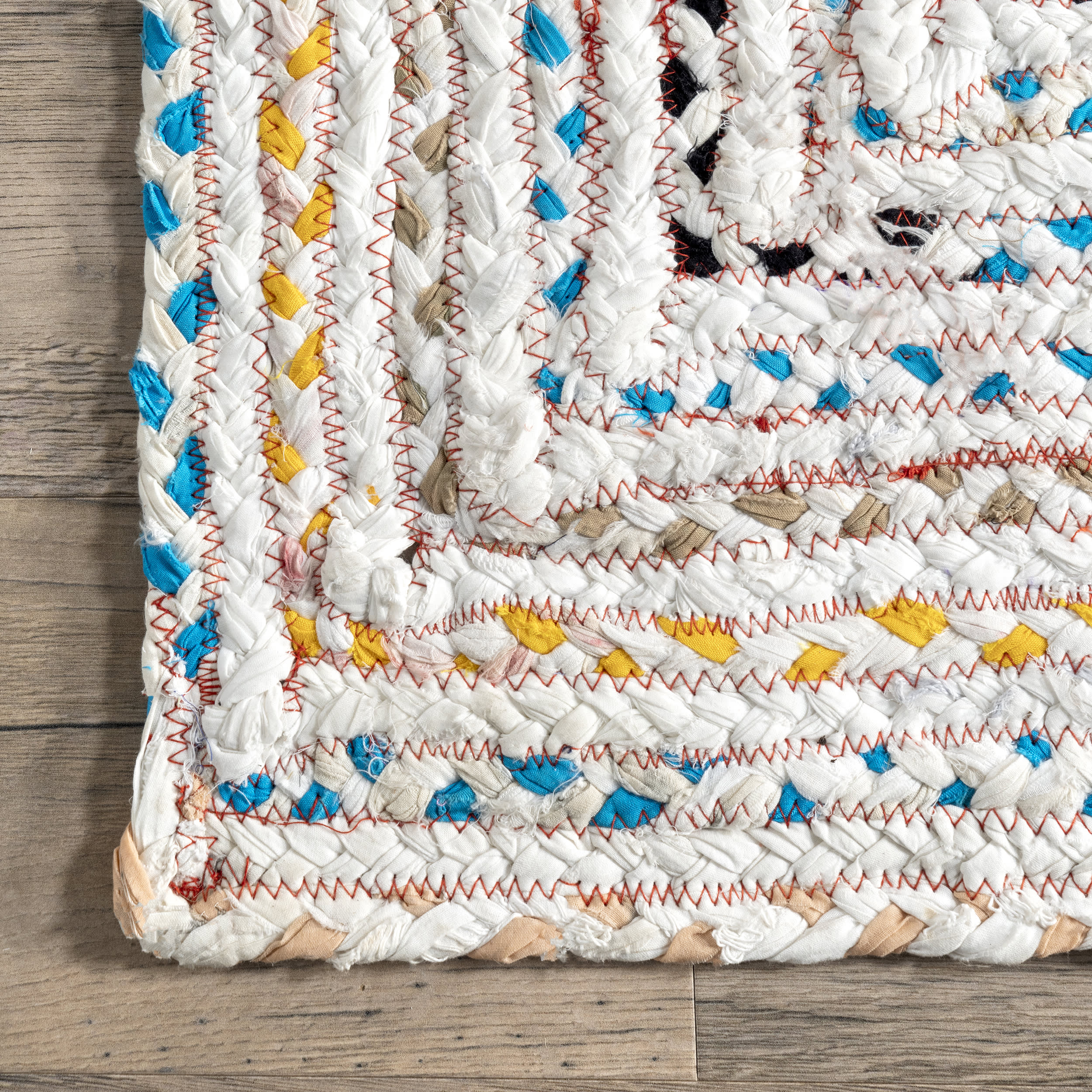 Bohemian Chindi Braided Rug - Ivory Cotton Handwoven Area Rug for Living Room, Bedroom & Boho Home Decor