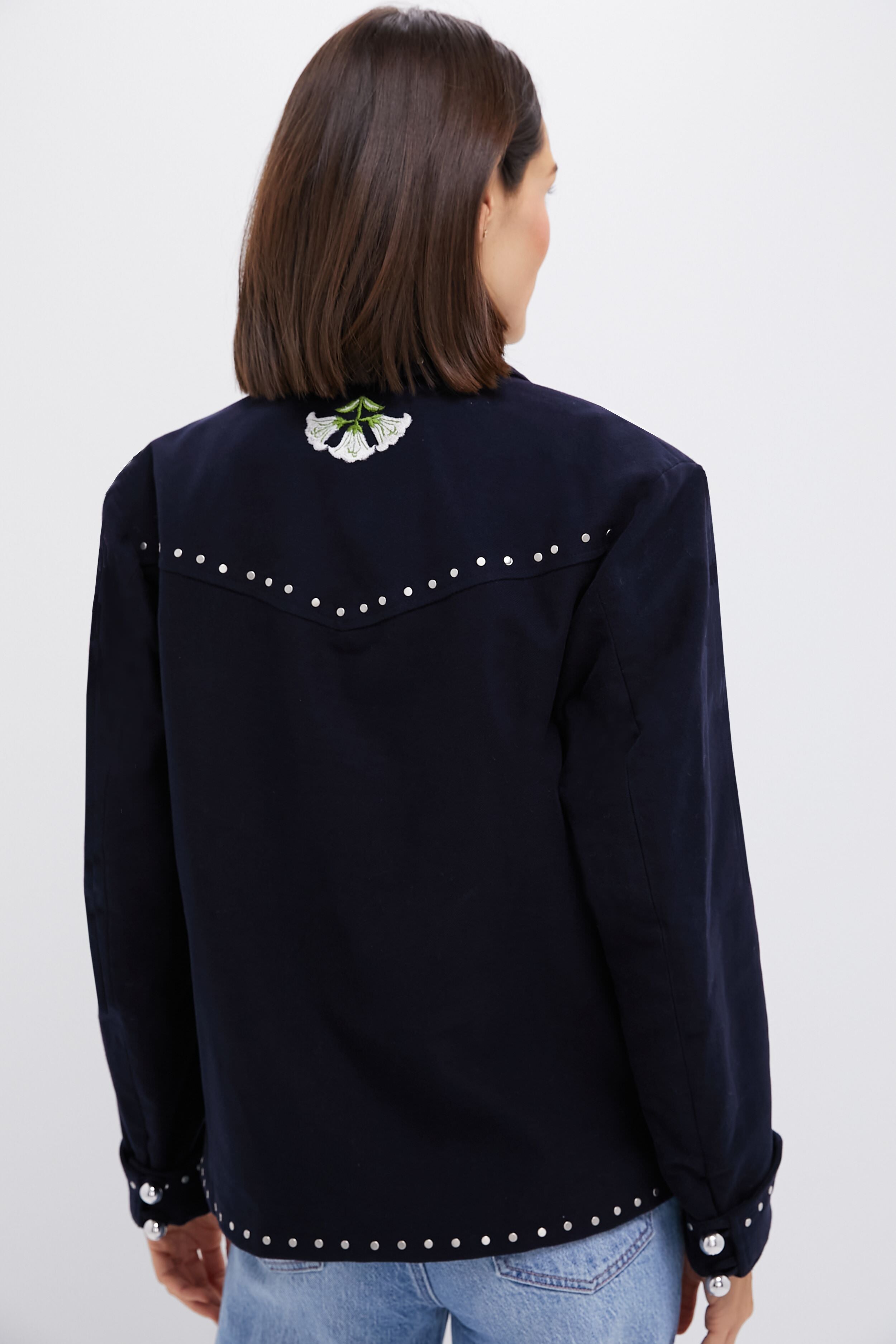 Midnight Blue Star Embroidered Denim Jacket for Men - Stylish Outerwear for Casual Wear & Street Fashion
