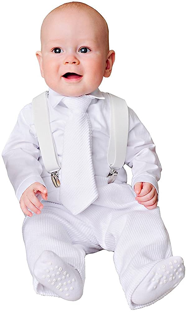 One Small Child Payton Suspenders Christening Outfit for Baby Boys - Perfect for Baptism, First Communion & Special Occasions