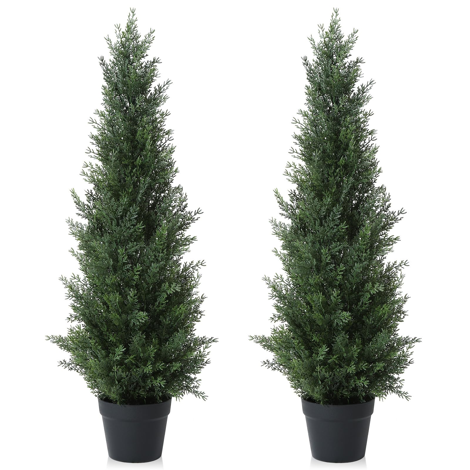 3FT Artificial Cedar Topiary Trees for Outdoors - Set of 2 Potted Fake Cypress Trees, Faux Evergreen Plants for Home, Porch, Garden, and Patio Decor - Perfect for Indoor and Outdoor Decoration