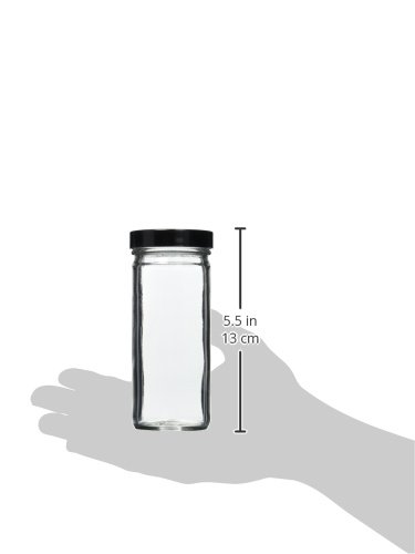 GLC-01662 8 oz Tall Straight Sided Glass Jars with 58-400 Black Phenolic Pulp/Vinyl Lined Caps - Pack of 24 | Ideal for Food Storage, DIY Crafts, and Home Organization