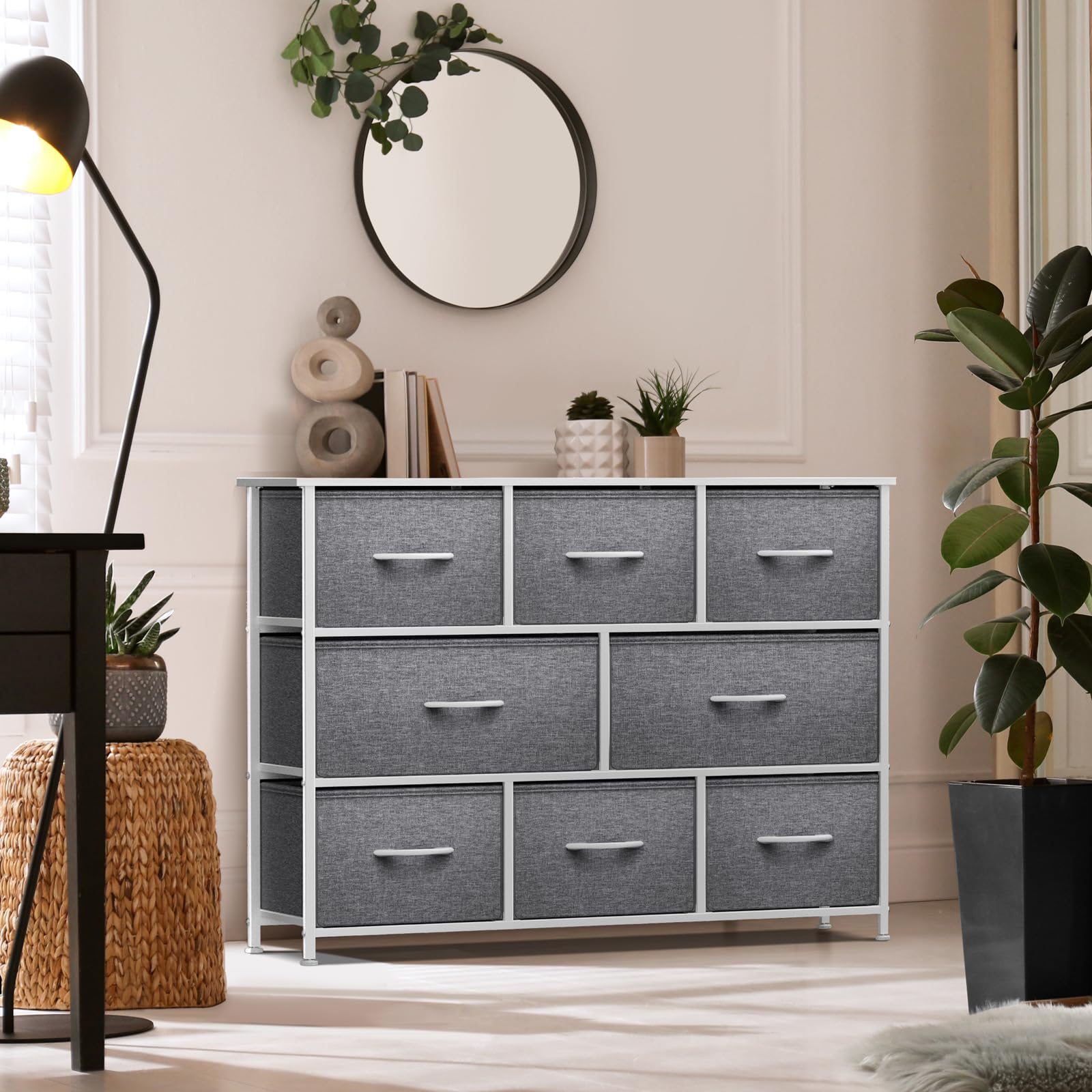 Sorbus 8-Drawer Dresser Organizer - Sturdy Steel Frame with Wood Top & Easy-Pull Fabric Bins for Clothes Storage | Perfect for Bedroom, Hallway, Living Room, Nursery & Closet Organization | Space-Saving Storage Solution for Small Apartments & Dorm Rooms