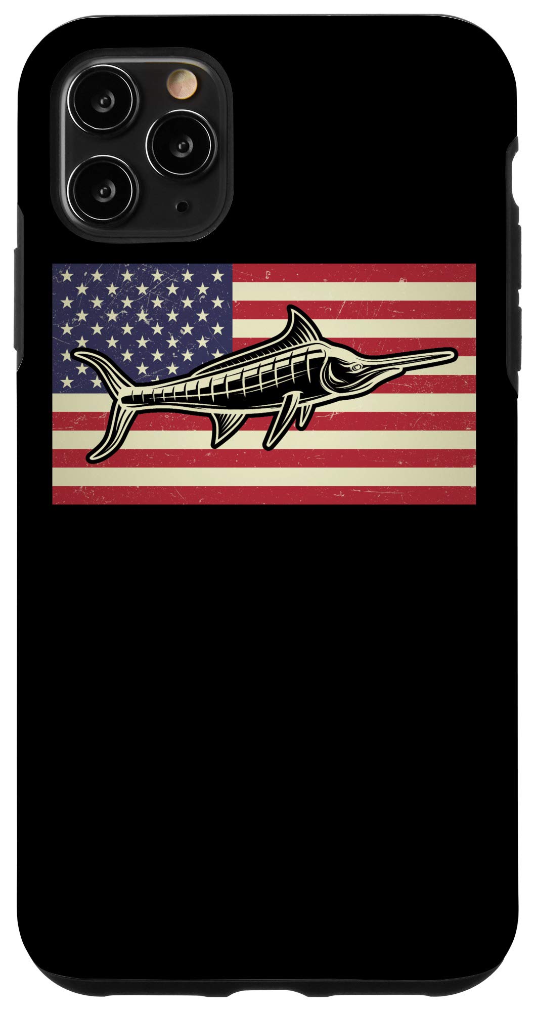 iPhone 11 Pro Max Case - Distressed USA Flag Patriotic Design with Swordfish - Perfect for Independence Day & Patriotic Gifts