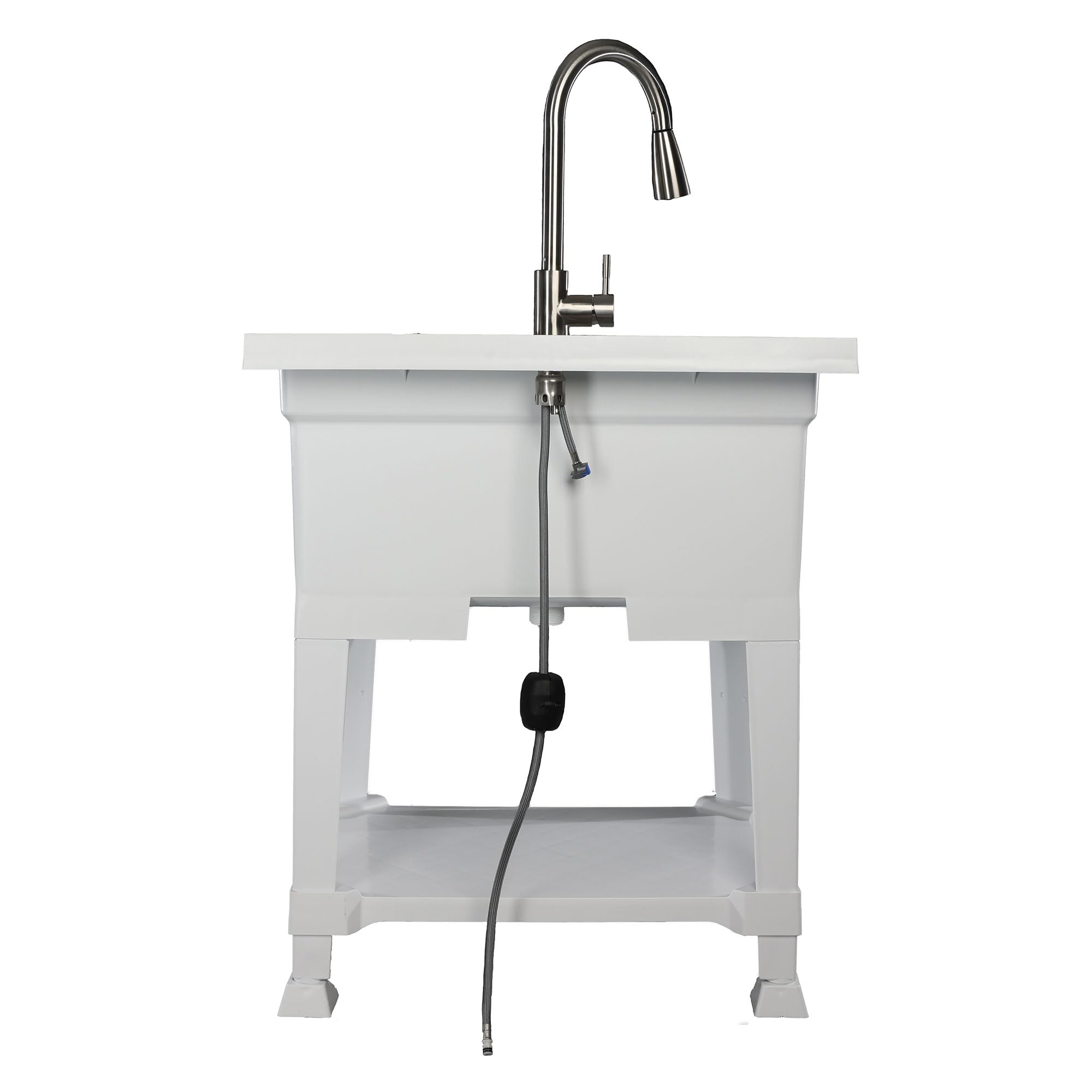 30 x 24 Inch White Freestanding Utility Sink for Laundry Room, Garage & Workshop - Heavy Duty Stainless Steel Basin for Washing, Cleaning & DIY Projects