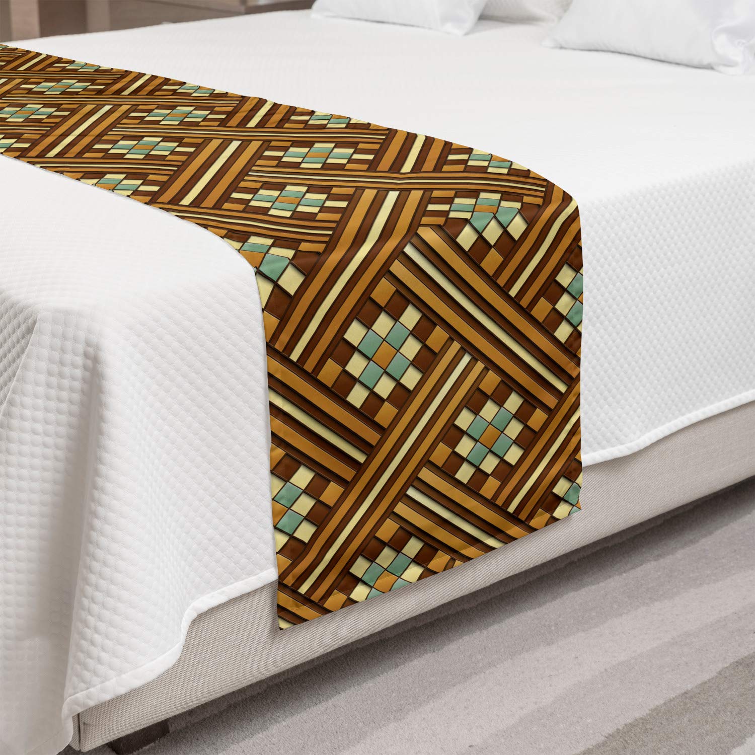 Ambesonne Retro Bed Runner - Earth Tone Geometric Stripes, King Size for Hotels & Homes