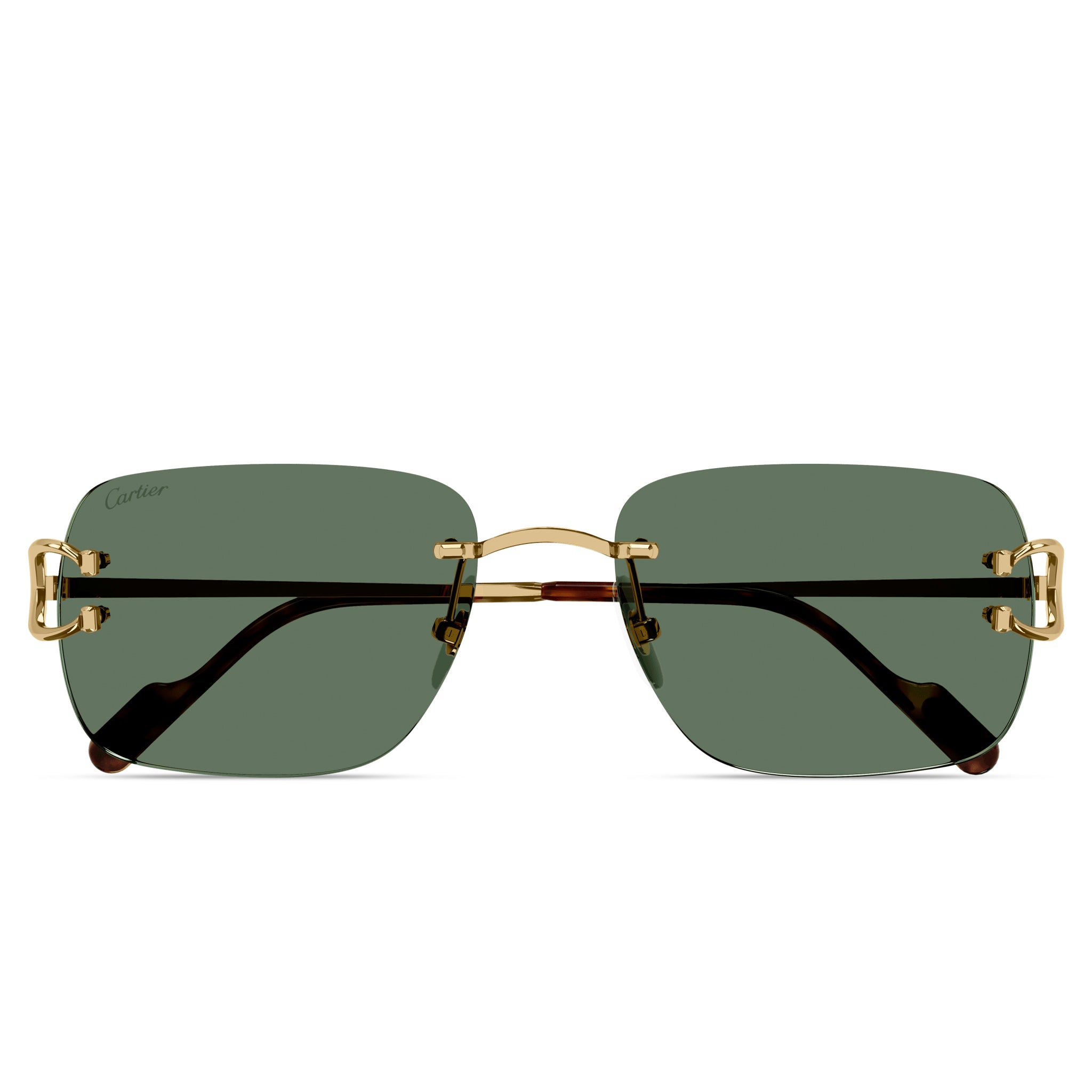 Cartier CT0330S 005 C Decor Gold Green Rimless Sunglasses for Women - Luxury Designer Fashion Sunglasses for Outdoor, Beach & Driving - UV Protection & Lightweight Frame