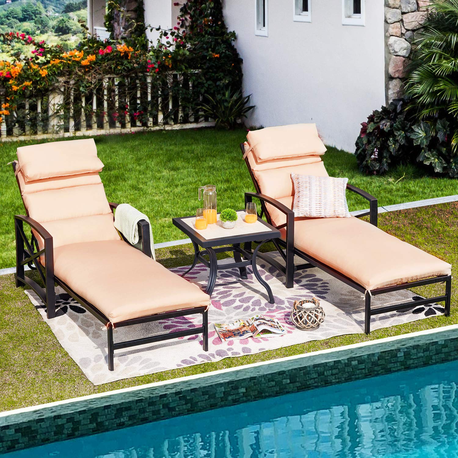 PatioFestival Outdoor Bistro Table - Square Porcelain Tabletop with All-Weather Steel Frame - Perfect for Garden, Deck, and Patio Dining
