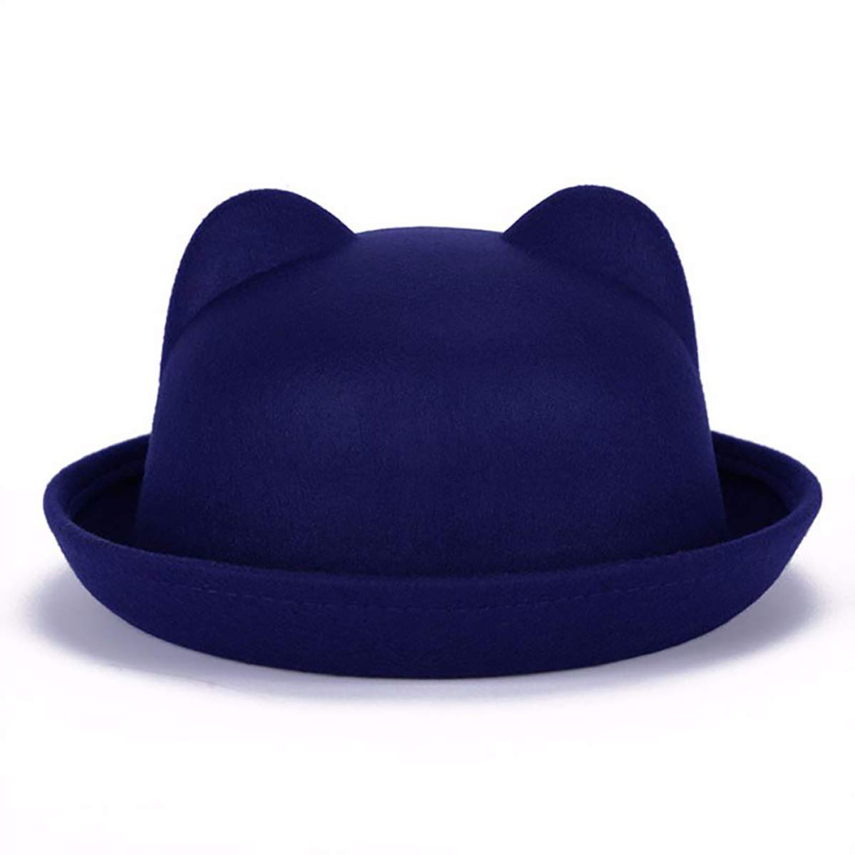 ECYC Women's Wool Felt Bowler Hat - Classic Solid Color Fedora with Adorable Cat Ears | Perfect for Cosplay, Tea Parties & Vintage Fashion Outfits