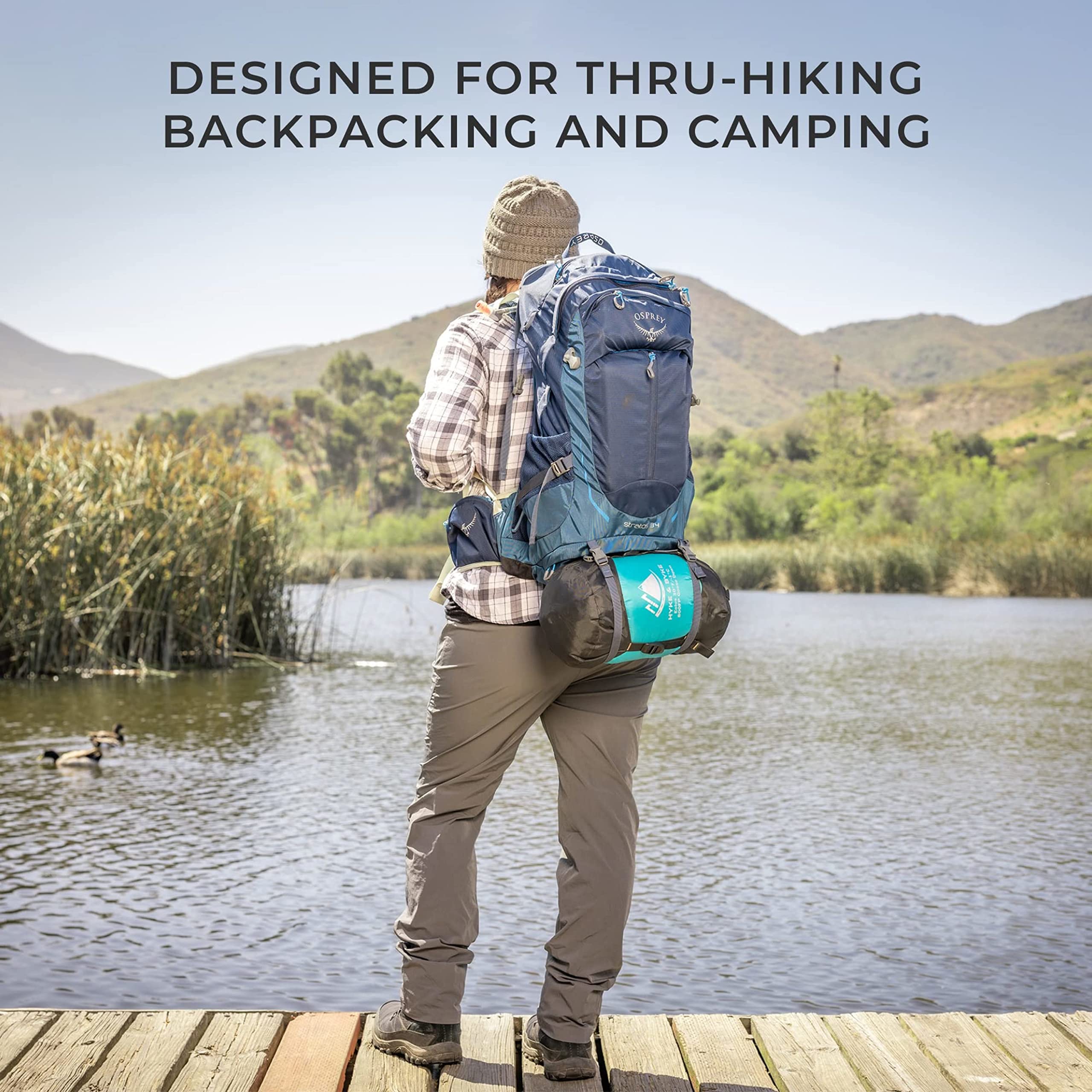 Hyke & Byke Eolus 15°F 3-Season Ultralight 800FP Goose Down Sleeping Bag for Hiking & Backpacking - Black/Clementine - 78in Regular - Perfect for Camping, Backpacking & Outdoor Adventures