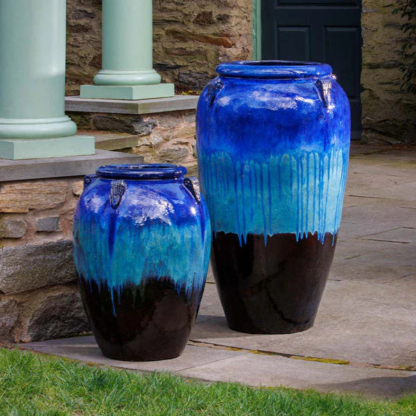 Campania International Tall Water Jar Planter - Blue/Brown - Perfect for Garden Decor, Patio Planters & Outdoor Landscaping