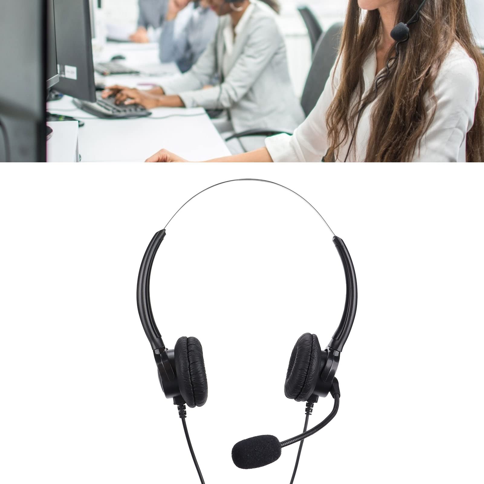 Best Telephone Headset with Adjustable RJ9 Connector - Clear Sound Corded Headphone for Call Center & Office Professionals | Ideal for Customer Service, Remote Work & Long Calls