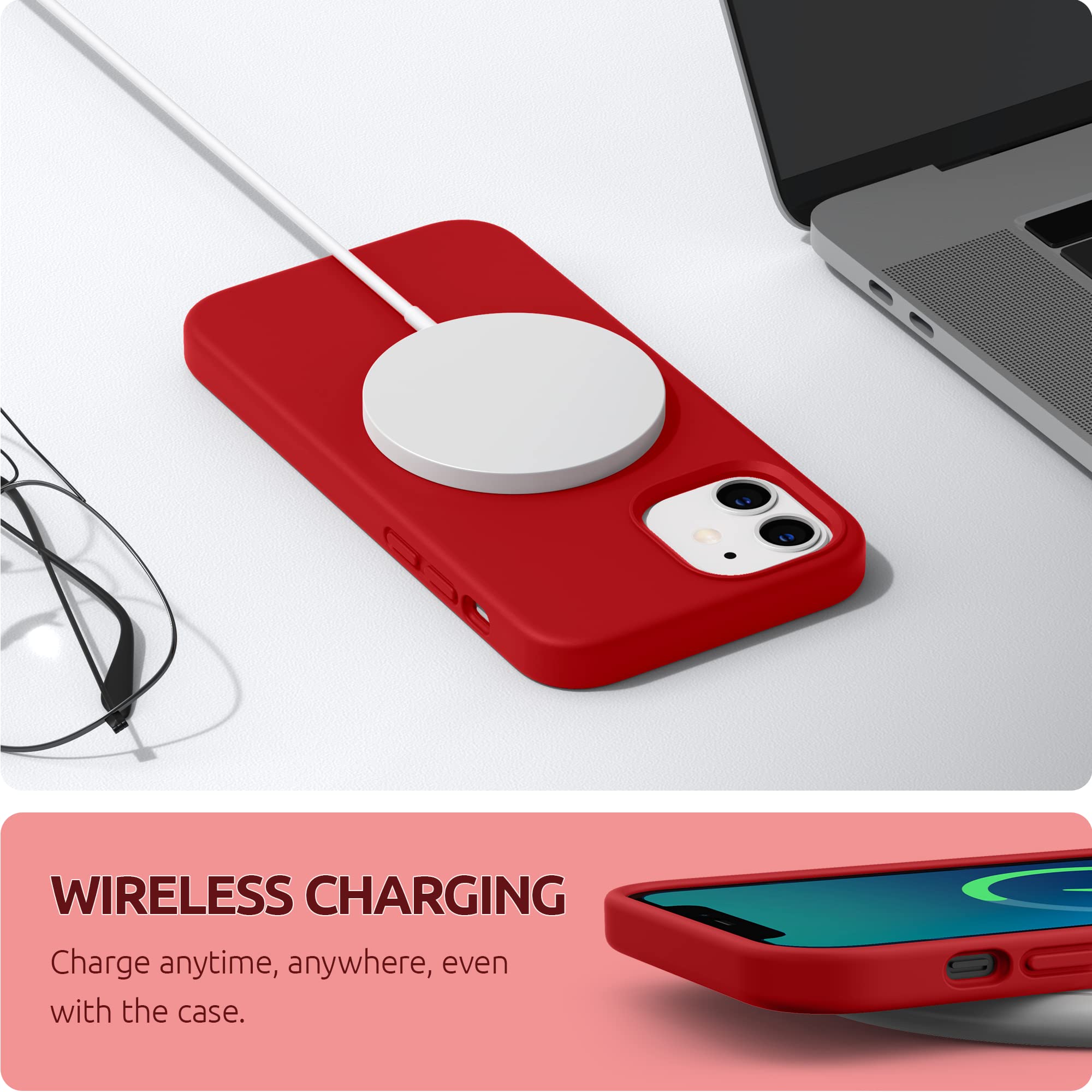 SURPHY Premium Liquid Silicone Case for iPhone 12 & iPhone 12 Pro (6.1 inch) - Shockproof Protective Cover with Soft Microfiber Lining - Perfect for Everyday Use, Travel & Outdoor Activities - Red