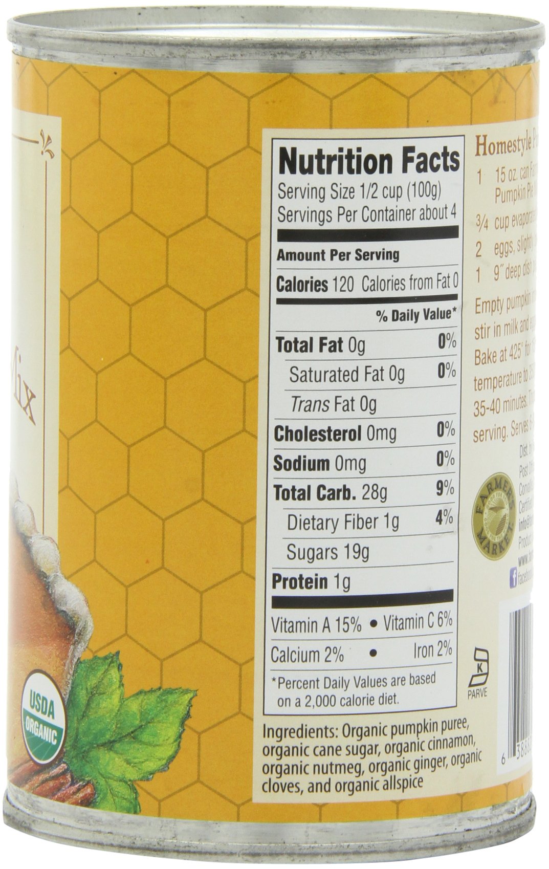 Organic Pumpkin Pie Mix - Farmer's Market, 15oz (Pack of 12) | All-Natural, Gluten-Free Thanksgiving Baking Essential for Pies, Breads & Desserts