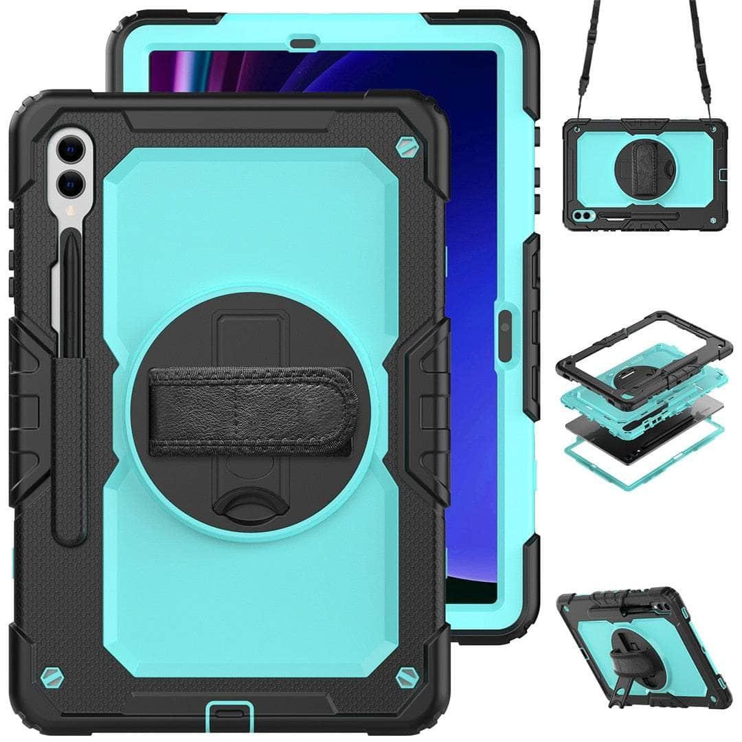 Samsung Galaxy Tab S9 Plus Rugged Case with Kickstand & Hand Strap - Shockproof Protective Cover for Work, Travel, and Outdoor Use