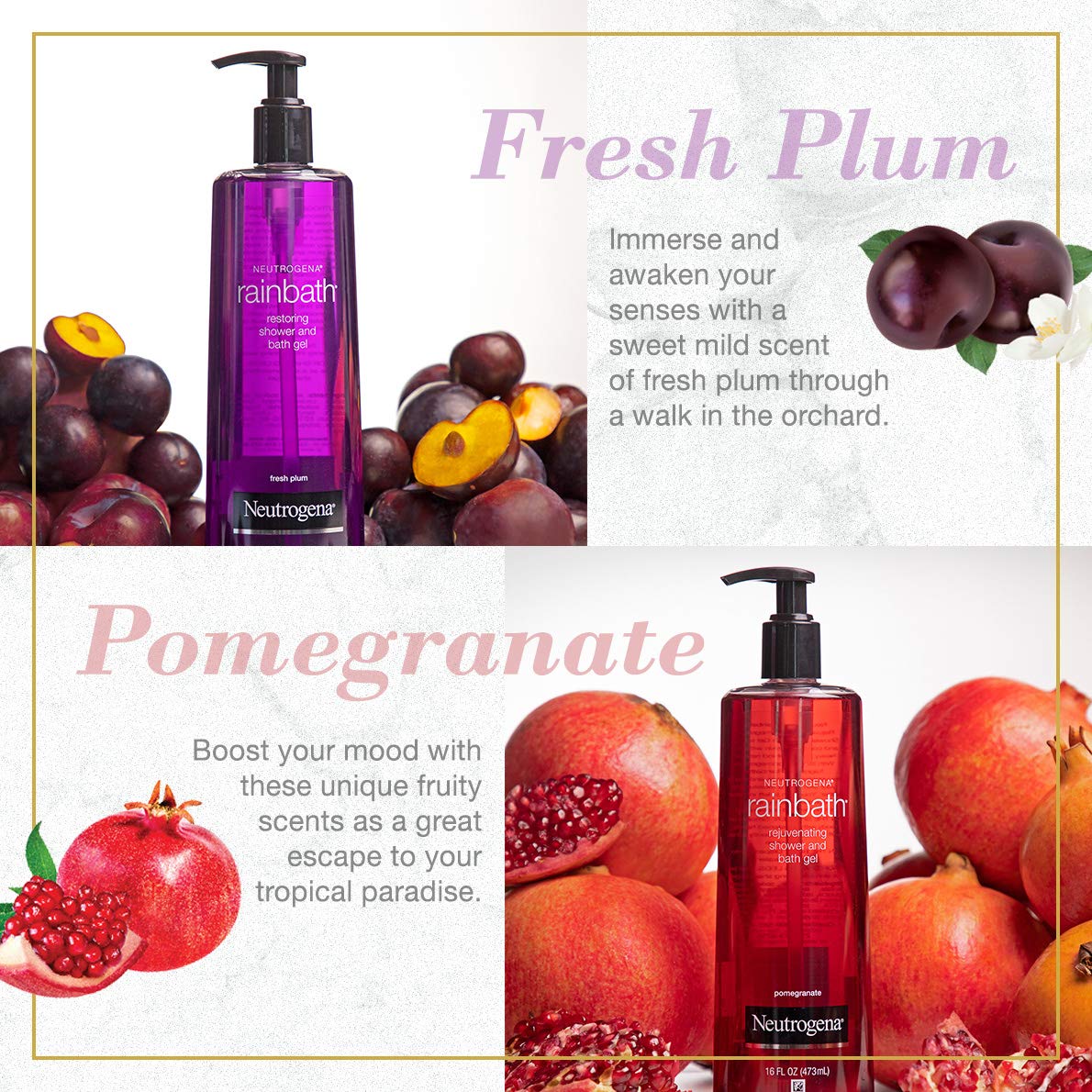 Neutrogena Rainbath Restoring Shower & Bath Gel - Moisturizing Body Wash & Shaving Gel with Clean Rinsing Lather, Fresh Plum Floral Scent, 16 Fl Oz - Hydrating Skin Care for Dry Skin, Perfect for Daily Shower & Relaxing Bath Time