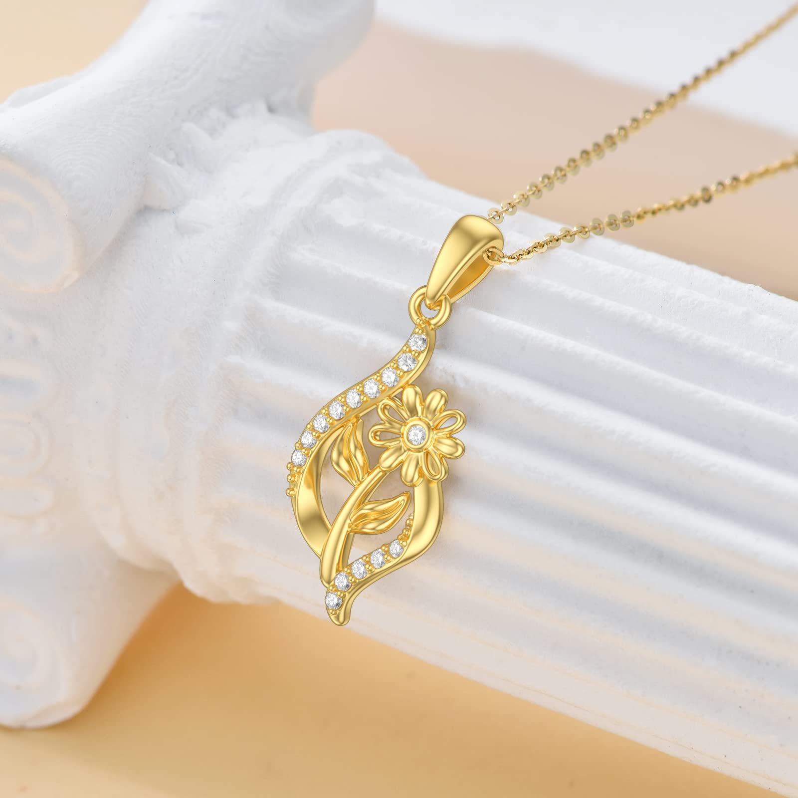 10K/14K Gold Birth Flower Necklace for Women - Delicate Infinity Floral Pendant Necklace, Personalized Birthday Gift for Wife, Mom, Her (16+1+1 inch) | Perfect for Mother's Day, Anniversary & Special Occasions