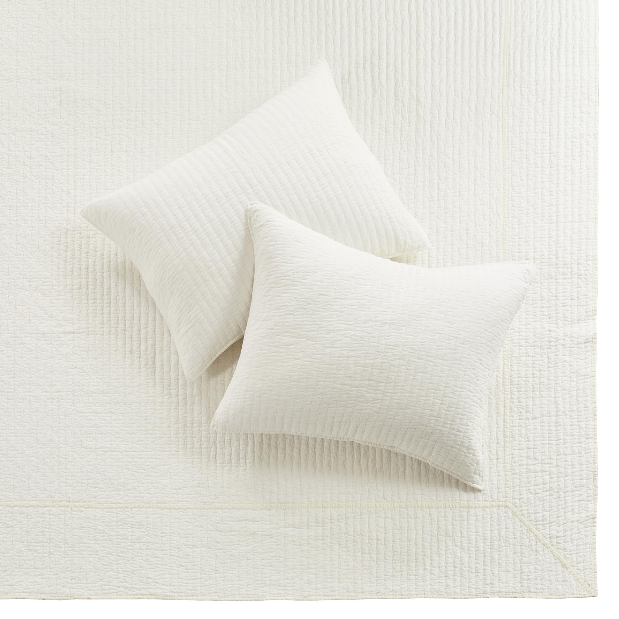 Levtex Home King Size Cross Stitch Cream Quilted Bedspread Set with 2 Shams - 100% Cotton Bedding (120x104in Bedspread + 20x36in Shams) - Elegant Cross Stitch Pattern for Master Bedroom Decor