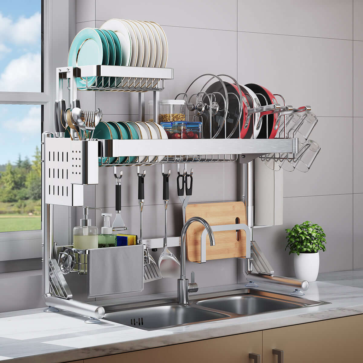 Large Over Sink Dish Drying Rack - Multi-Functional Kitchen Organizer Shelf for Utensils & Bowls | Space Saving, Quick Drying Solution | Perfect for Small Kitchens & Dish Organization