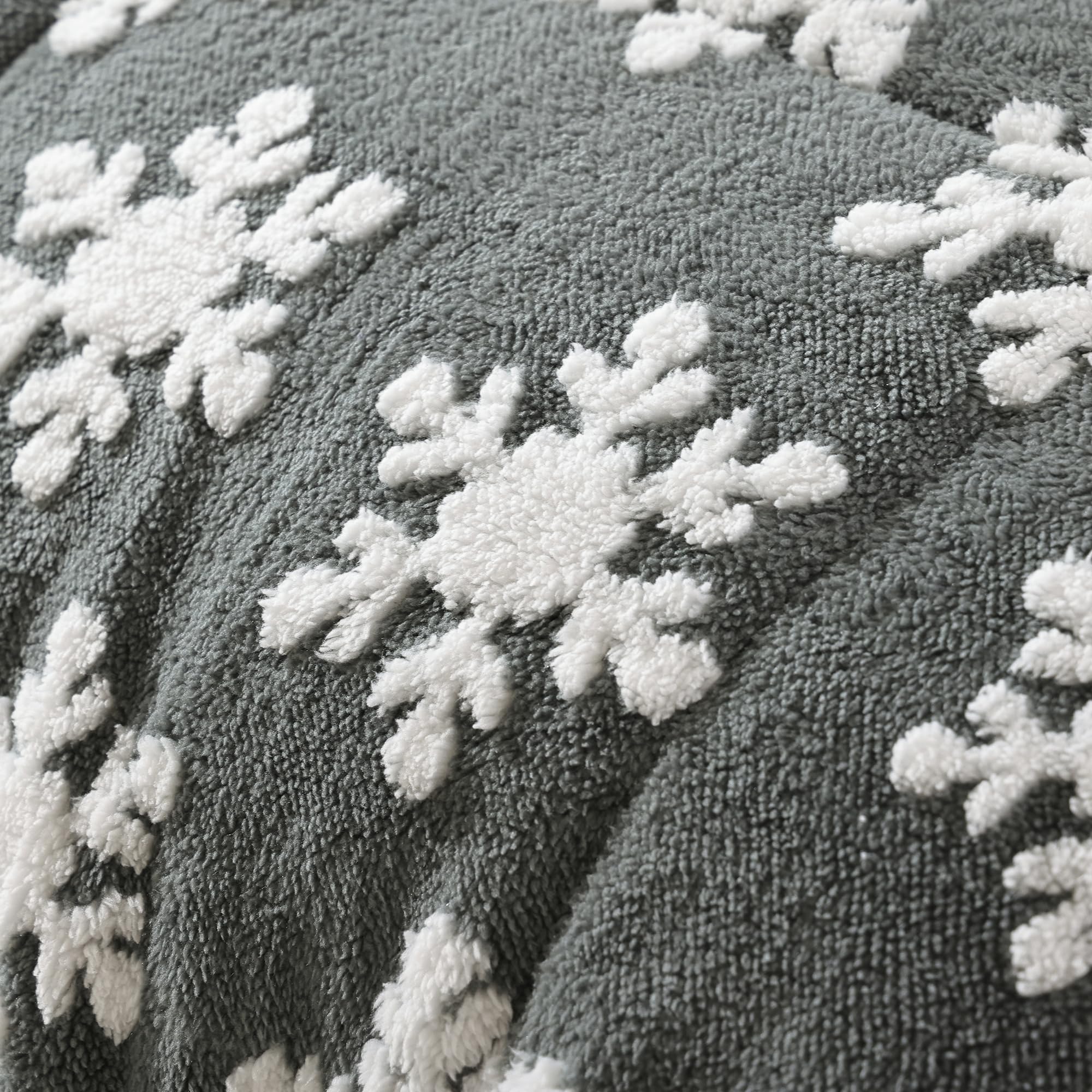 JANZAA Grey Velvet Christmas Comforter Set Queen - 3 Piece Soft Fluffy Bedding with White Snowflake Design for Holiday Decor & Cozy Winter Nights