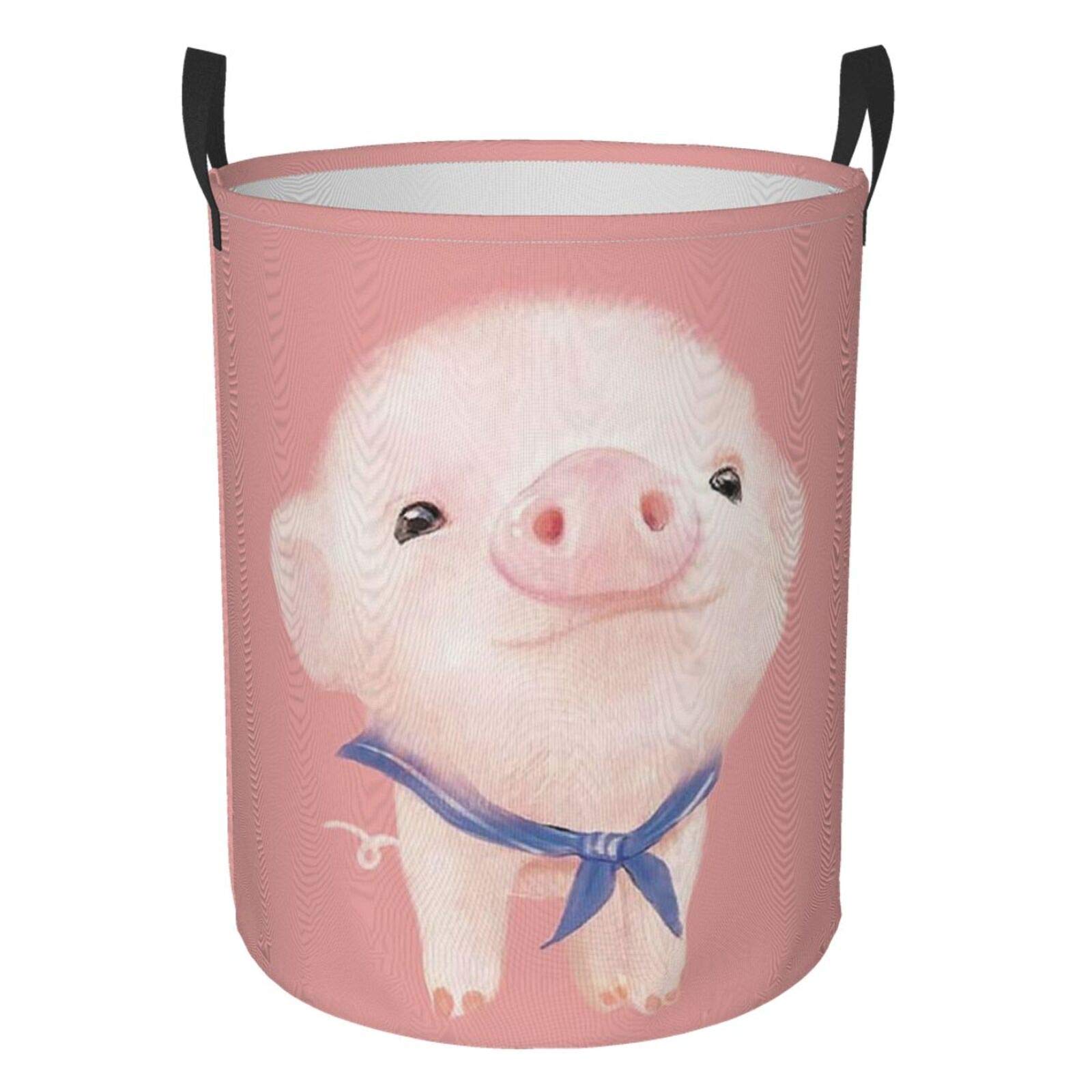 FeHuew Collapsible Laundry Basket with Handle - Pink Pig Design, Waterproof Fabric Hamper for Clothes, Toys & Storage - Large Foldable Organizer Bin for Bathroom, Bedroom & Nursery - Perfect for Laundry, Toy Storage & Home Organization