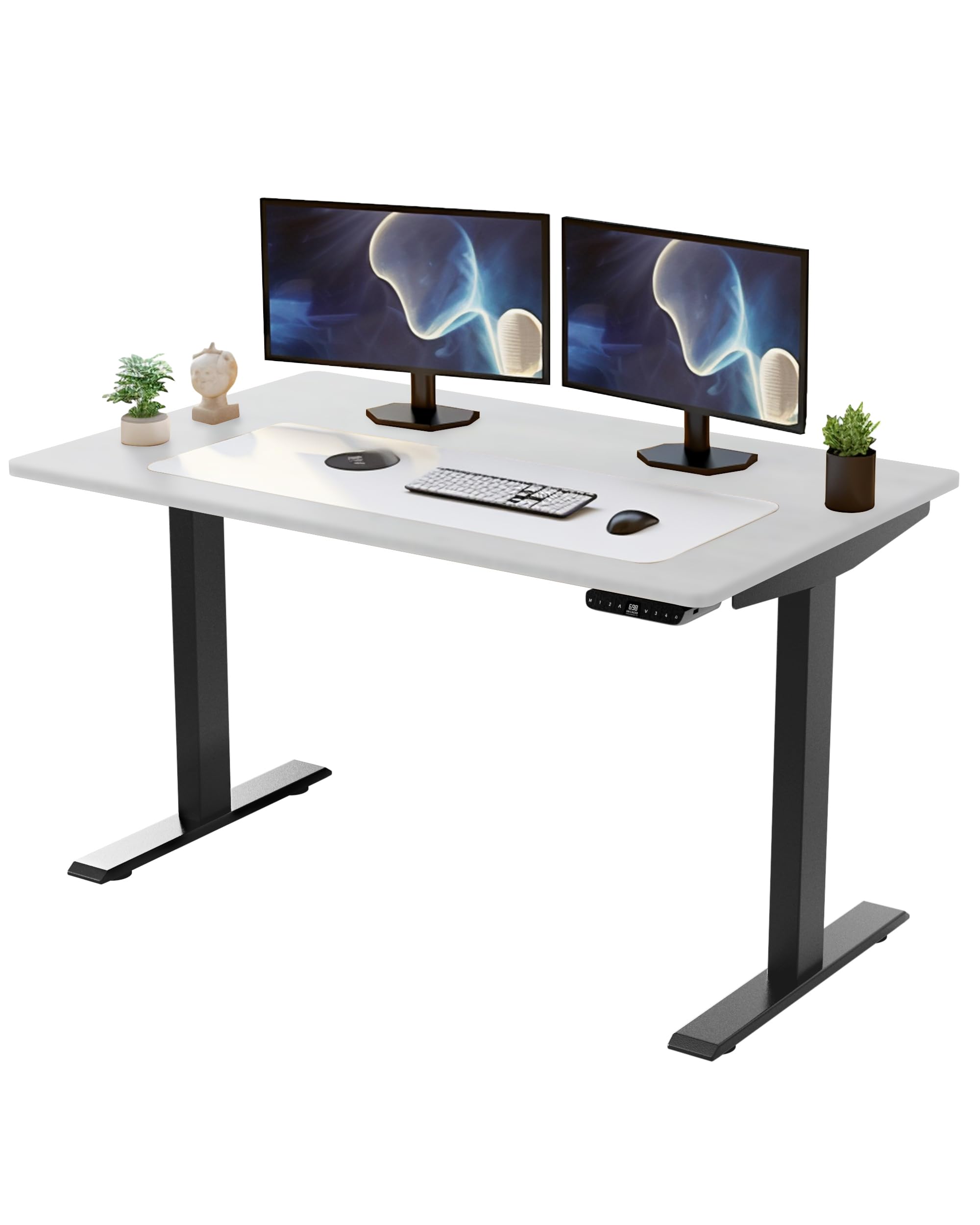 Rise UP Electric Standing Desk - 60x30 Inches Adjustable Height Wooden White Desk with Dual Motor, Large Sit Stand Desk for Home Office | Perfect for Ergonomic Workspace & Productivity Boost