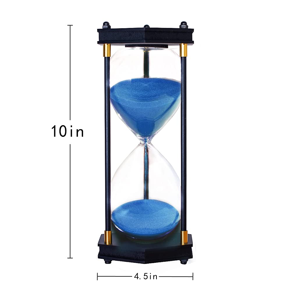 60 Minute Large Hourglass Timer - Decorative Hexagon Frame Sandglass with Blue Sand for Home Office, Meditation, and Kitchen Use