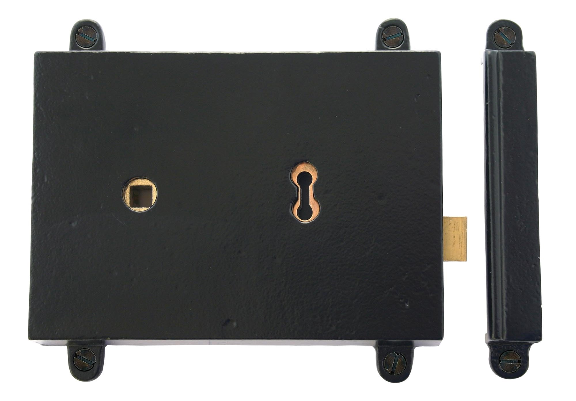 33299 Traditional Black Rim Lock with Cast Iron Cover - Vintage Style Door Hardware for Home Security & Decoration | Perfect for Antique Doors, Barns, and Cabinets
