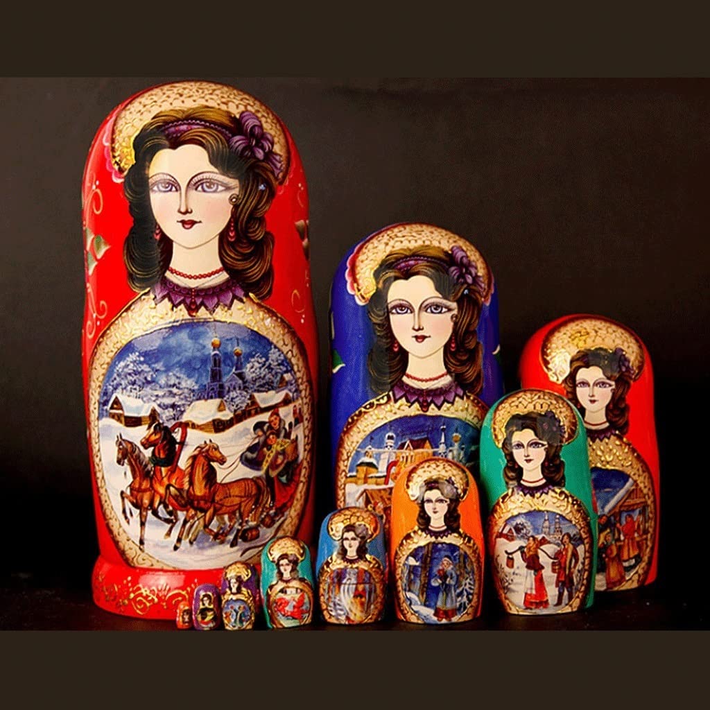 Hand-Painted Russian Nesting Dolls - 10-Piece Wooden Matryoshka Babushka Set - Traditional Folk Art Home Decor, Collectible Gift for Christmas, Halloween & Birthdays - Perfect for Shelf Displays, Themed Parties & Cultural Gifting