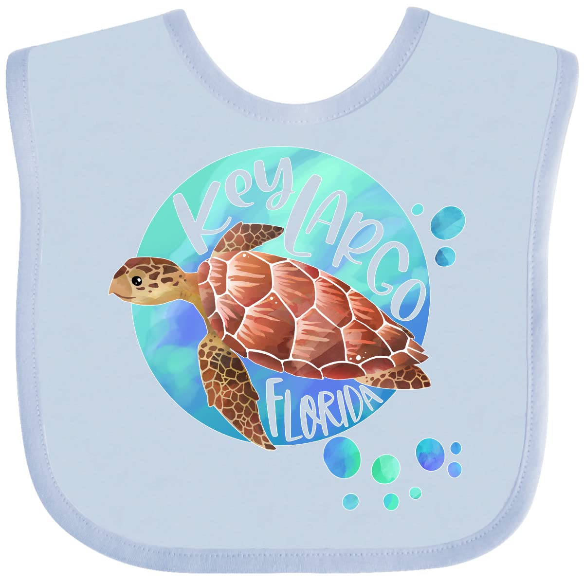 Inktastic Key Largo Florida Swimming Sea Turtle with Bubbles Baby Bib - Soft Cotton Infant Feeding Bib for Messy Meals, Beach Trips & Photo Shoots