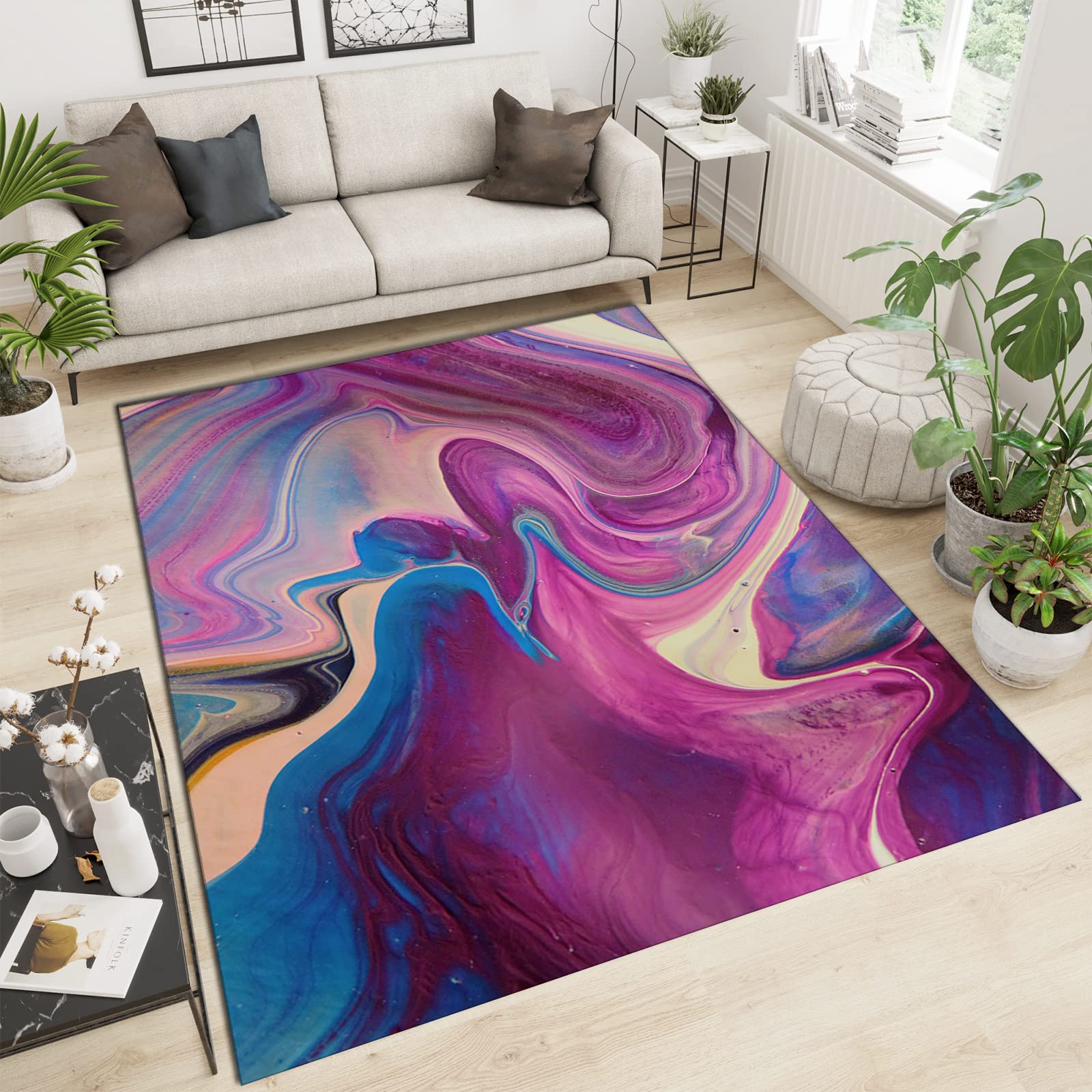 Stylish Multi-Color Abstract Area Rugs 3x5ft - Soft Non-Slip Quick-Drying Floor Mat for Living Room, Bedroom, Study & Dining Room - Classic Durable Home Decor with Waterproof Backing
