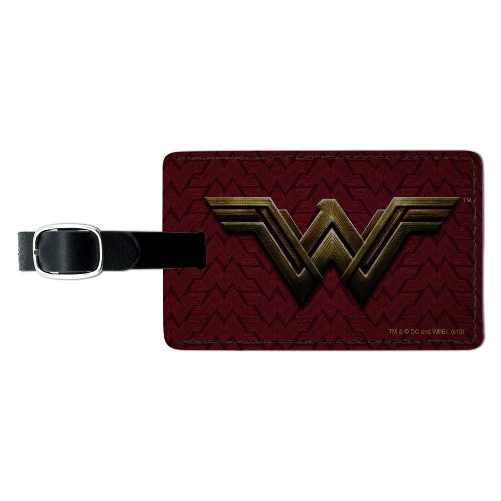 Justice League Wonder Woman Logo Leather Luggage Tag - Durable Rectangle ID Card Holder for Travel Bags, Suitcases & Backpacks - Perfect for Superhero Fans & Comic Conventions