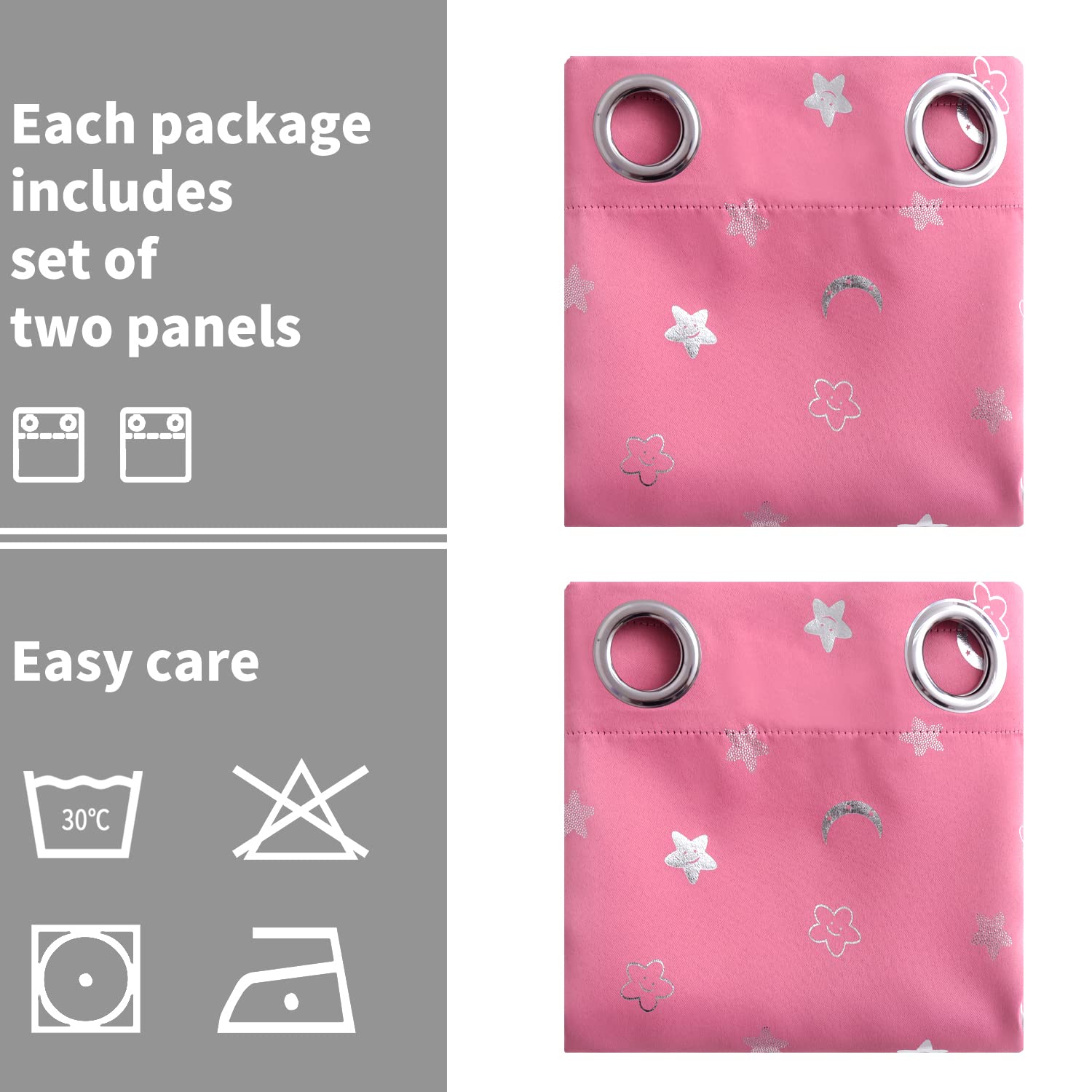 BGment Pink Star & Moon Blackout Curtains for Girls Bedroom - 54